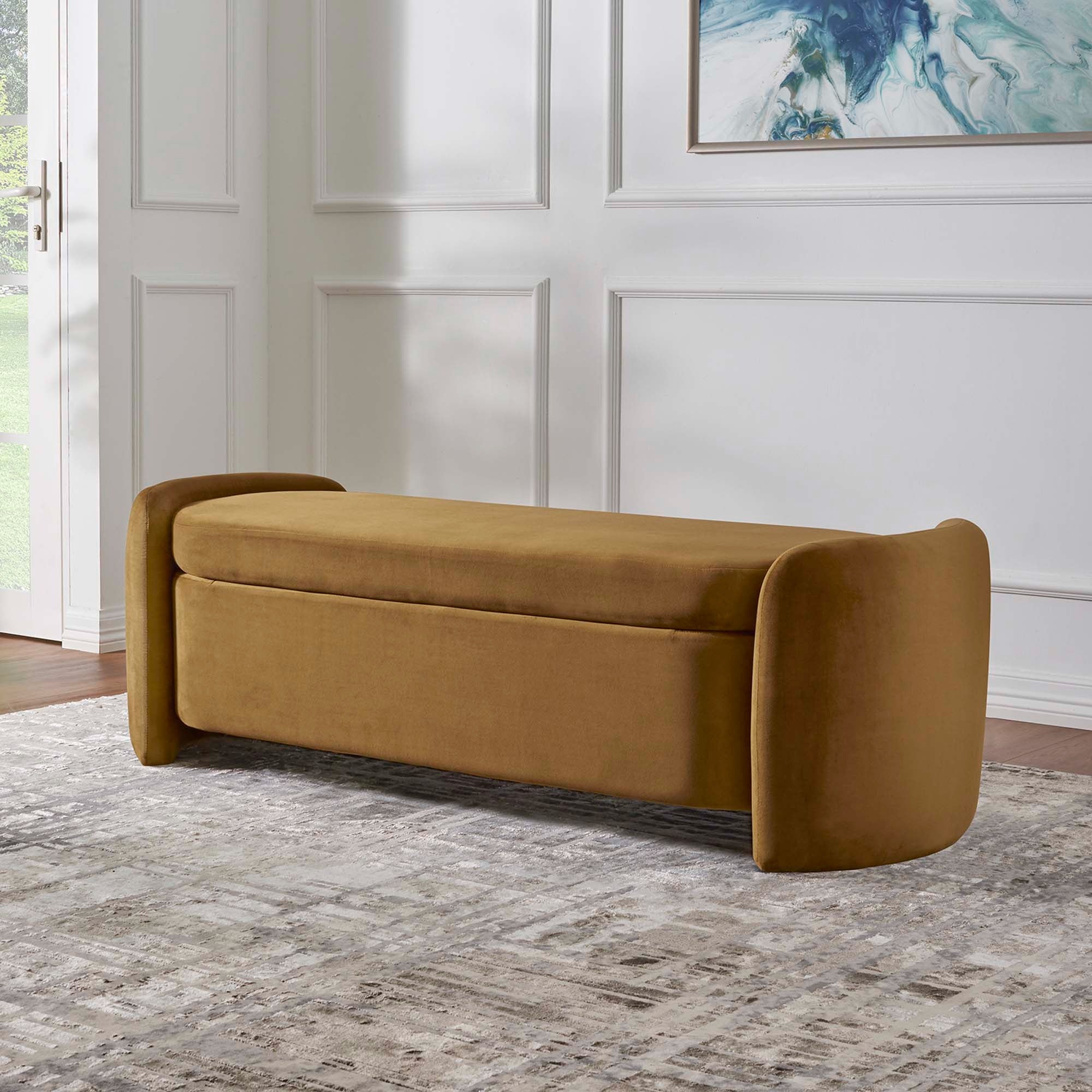 Nebula Upholstered Performance Velvet Bench in Cognac