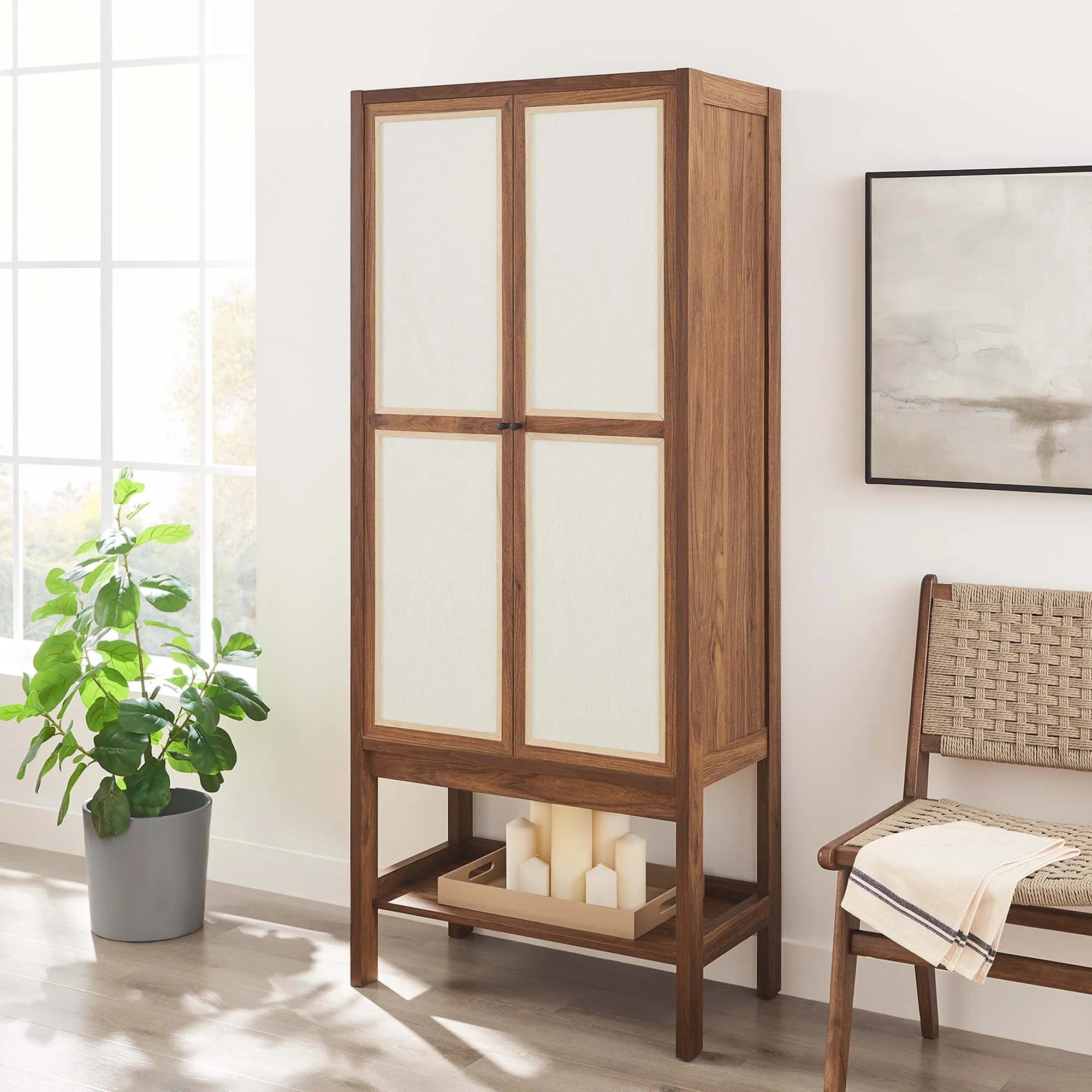 Capri Tall Wood Grain Standing Storage Cabinet in Walnut