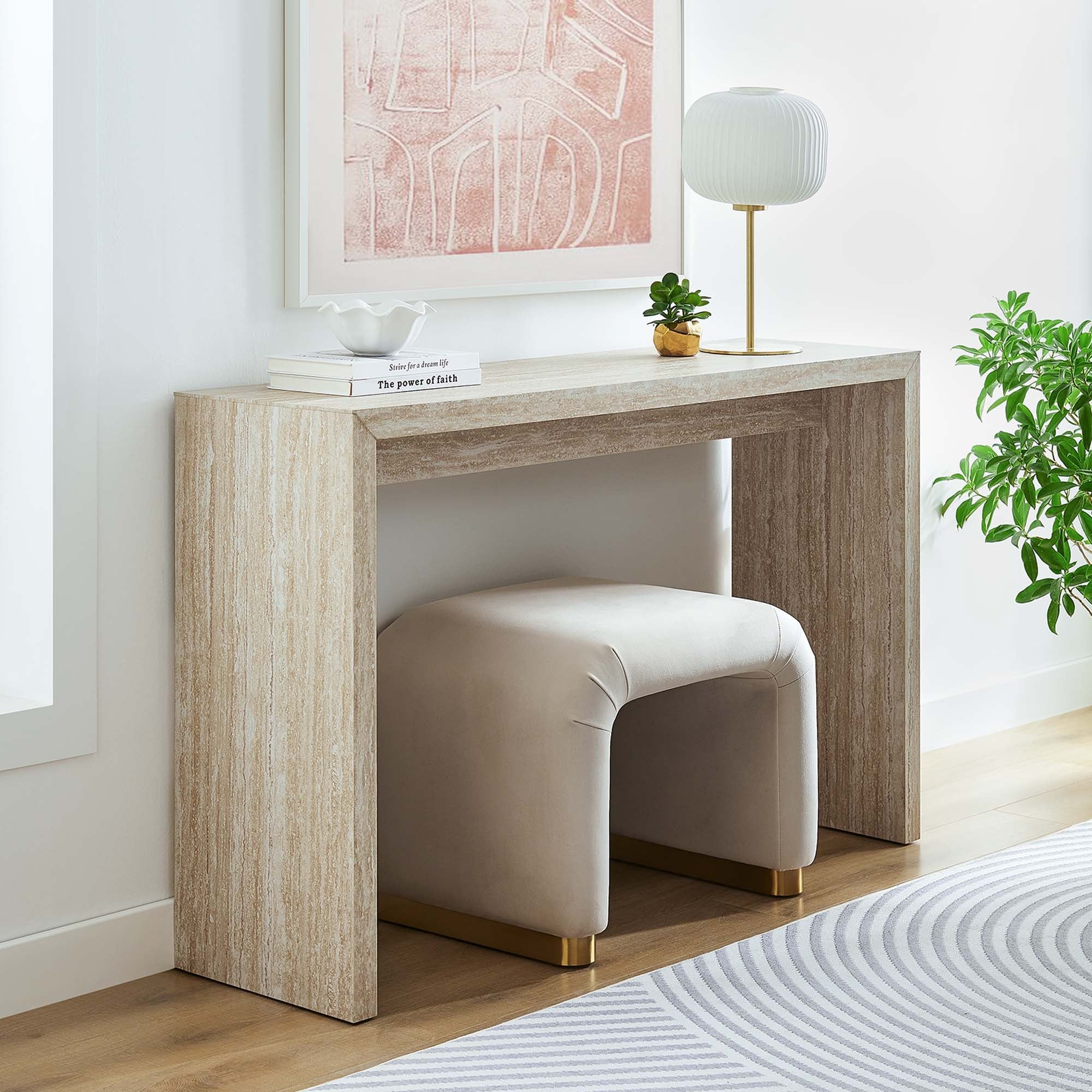 Mirella Faux Travertine Console Tables in Travertine