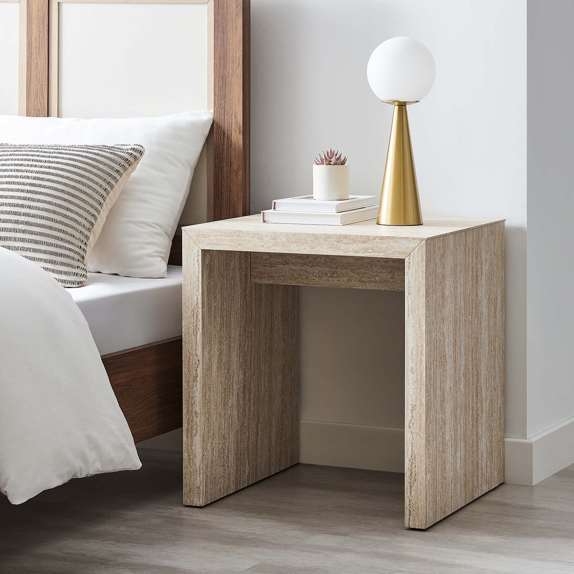 Mirella Faux Travertine Side Table in Travertine