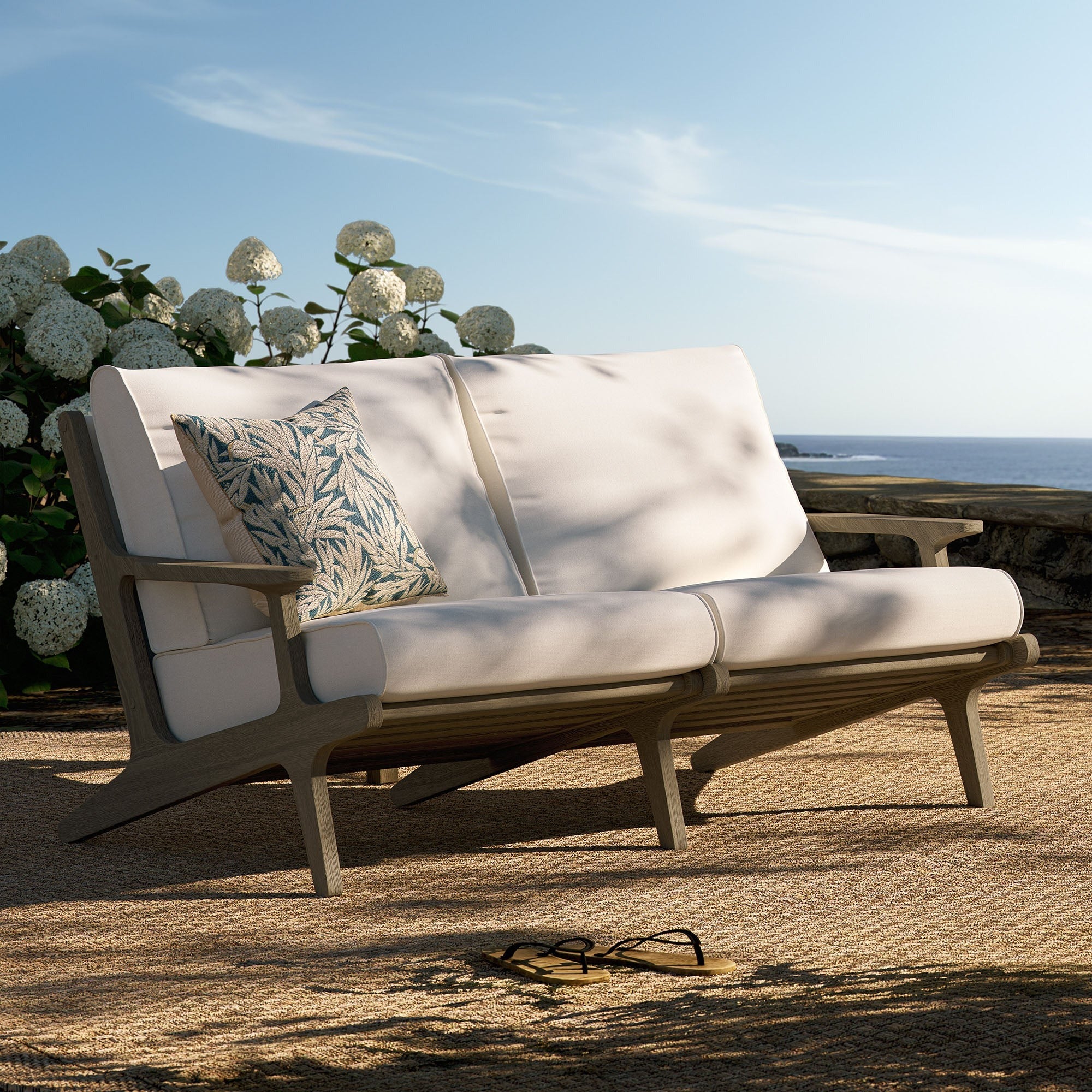 Saratoga Outdoor Patio Teak Wood Loveseat in Weathered Gray White