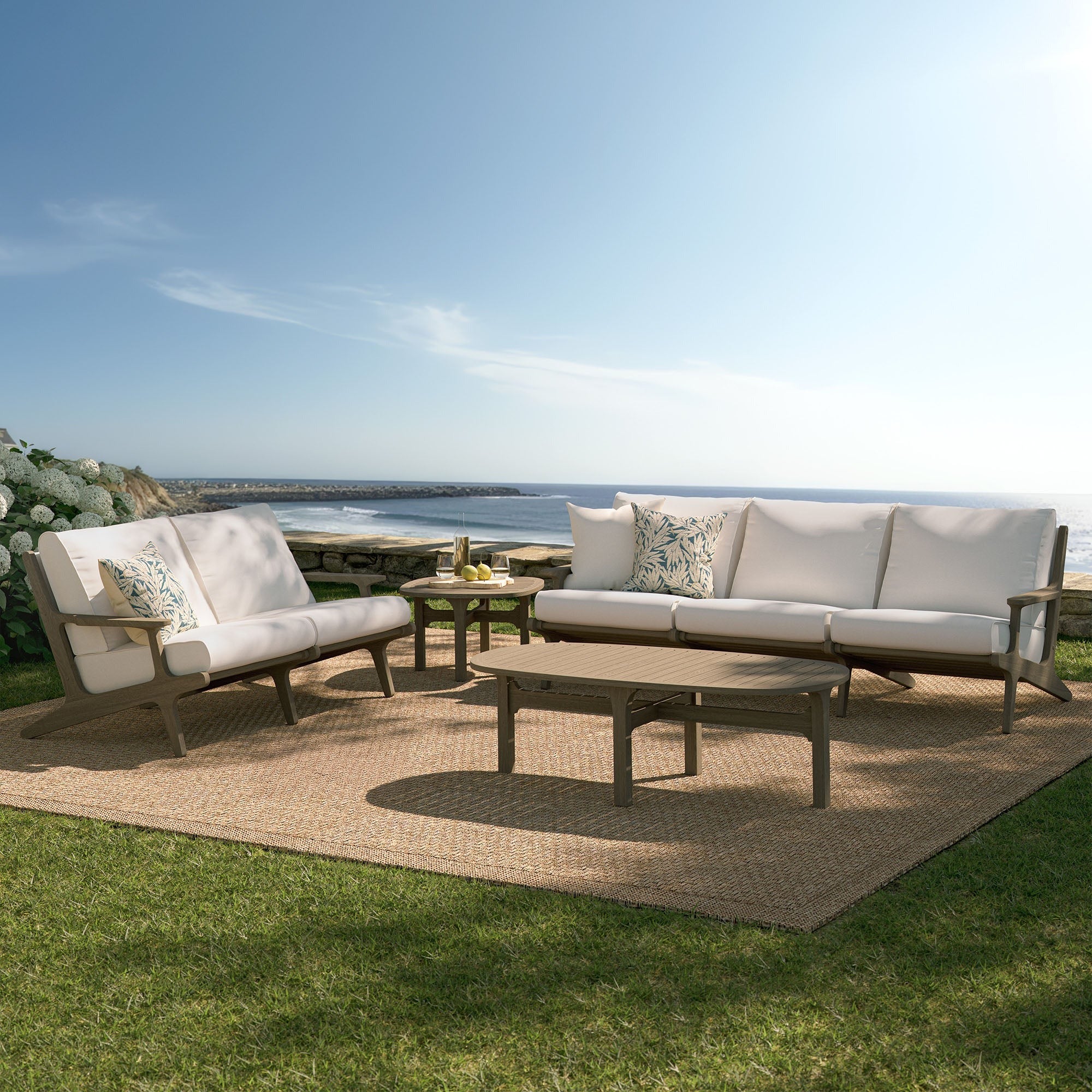 Saratoga 4-Piece Outdoor Patio Teak Wood Furniture Set in Weathered Gray