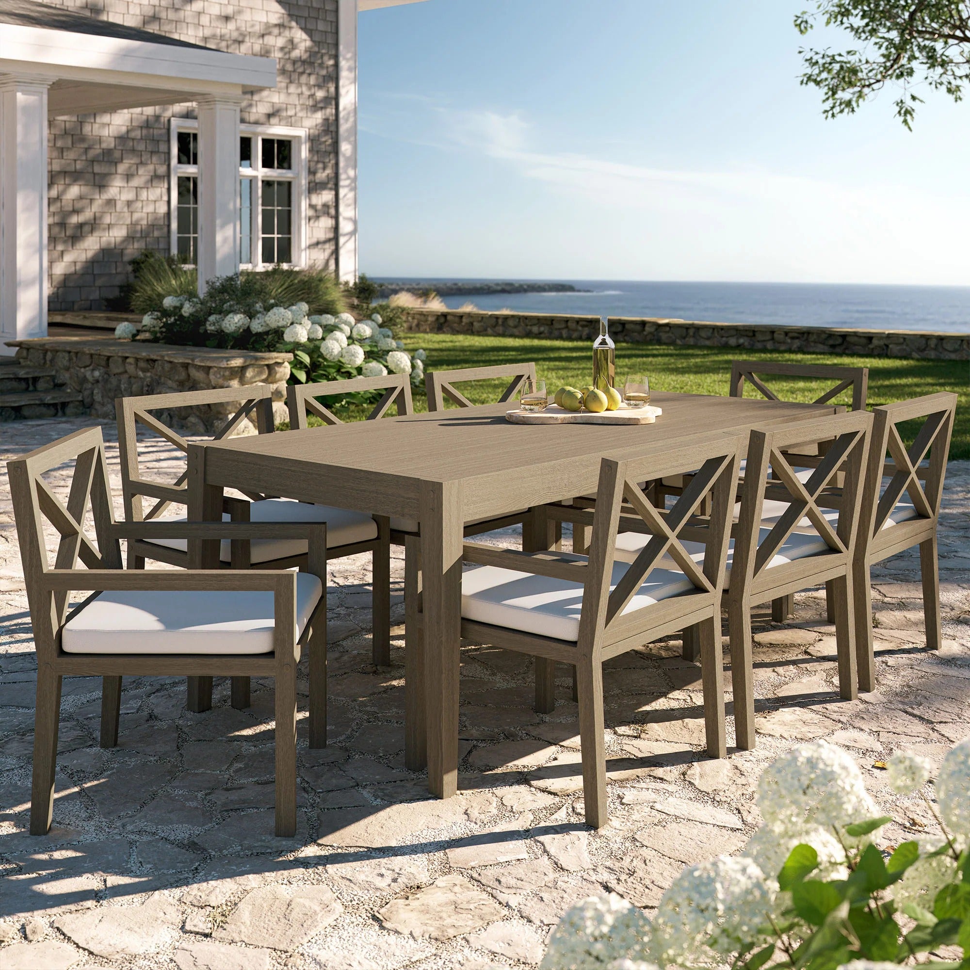 Northlake 9-Piece Outdoor Patio Teak Wood Dining Set in Weathered Gray
