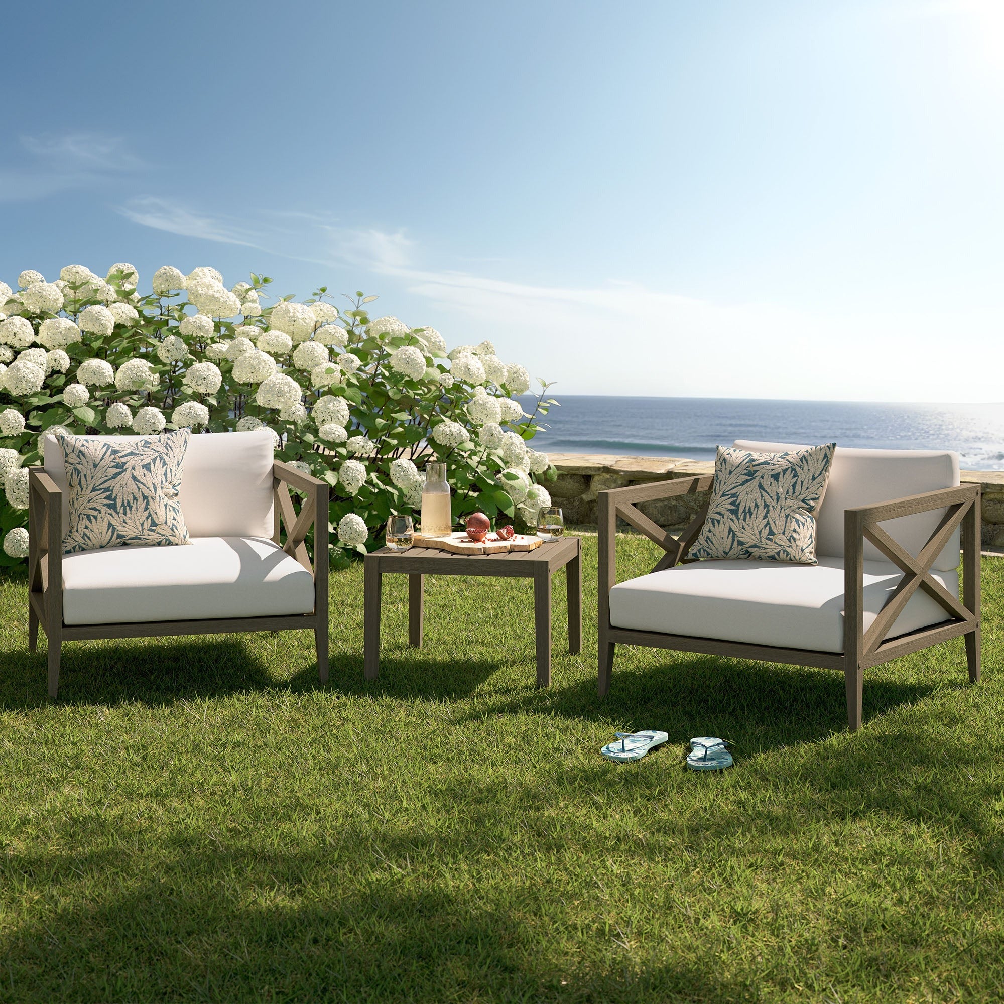 Northlake 3-Piece Outdoor Patio Teak Wood Furniture Set with Armchair and Side Table in Weathered Gray