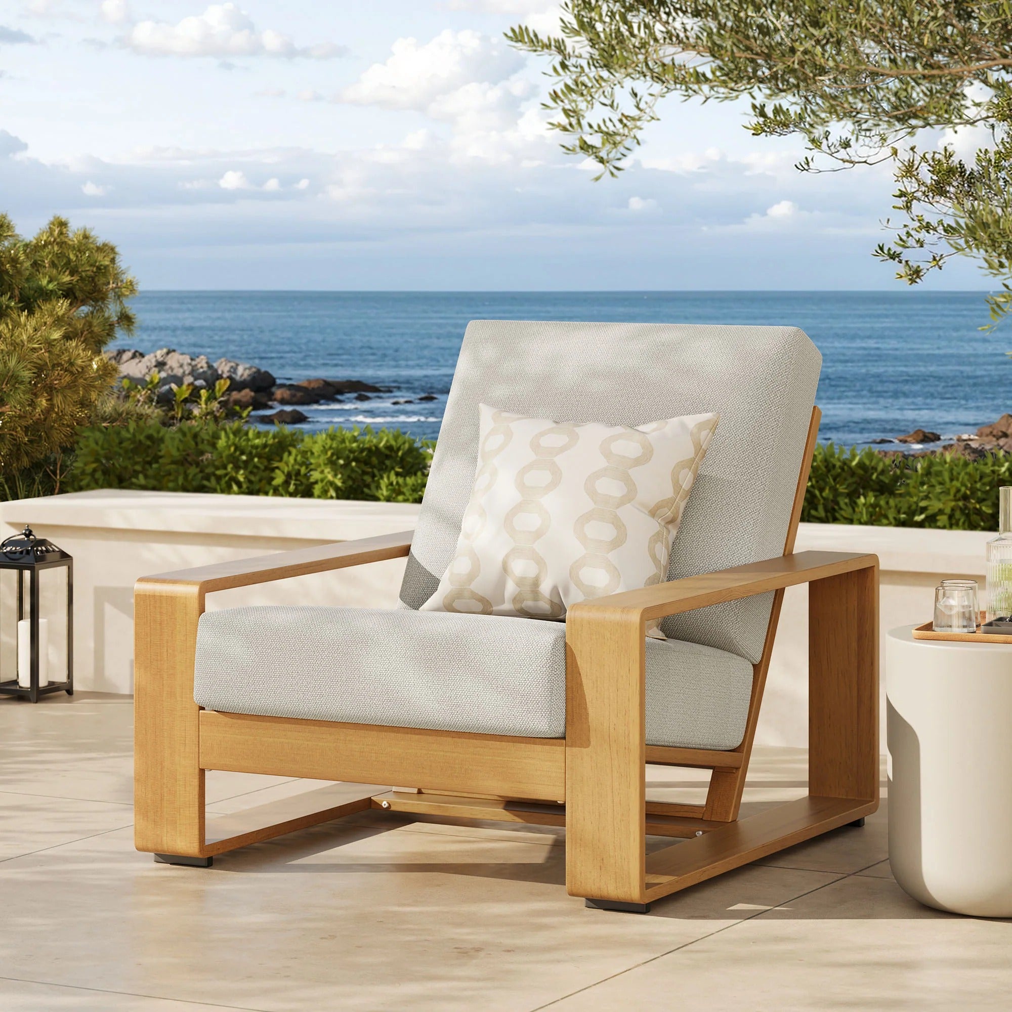 Lirienne Outdoor Patio Aluminum Faux Wood Armchair