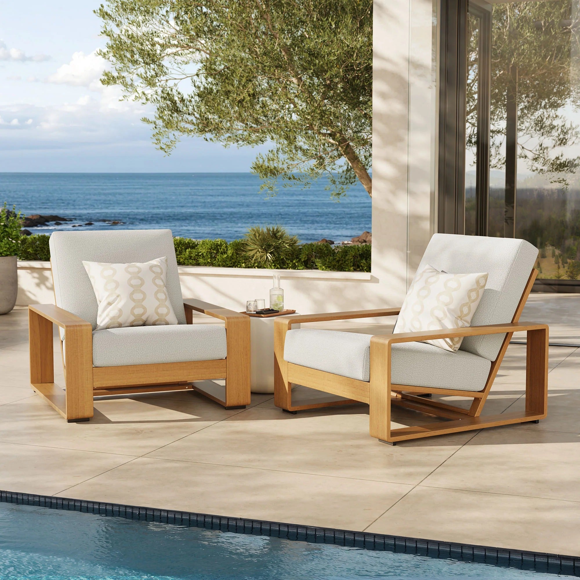 Lirienne Outdoor Patio Aluminum Faux Wood Armchairs Set of 2