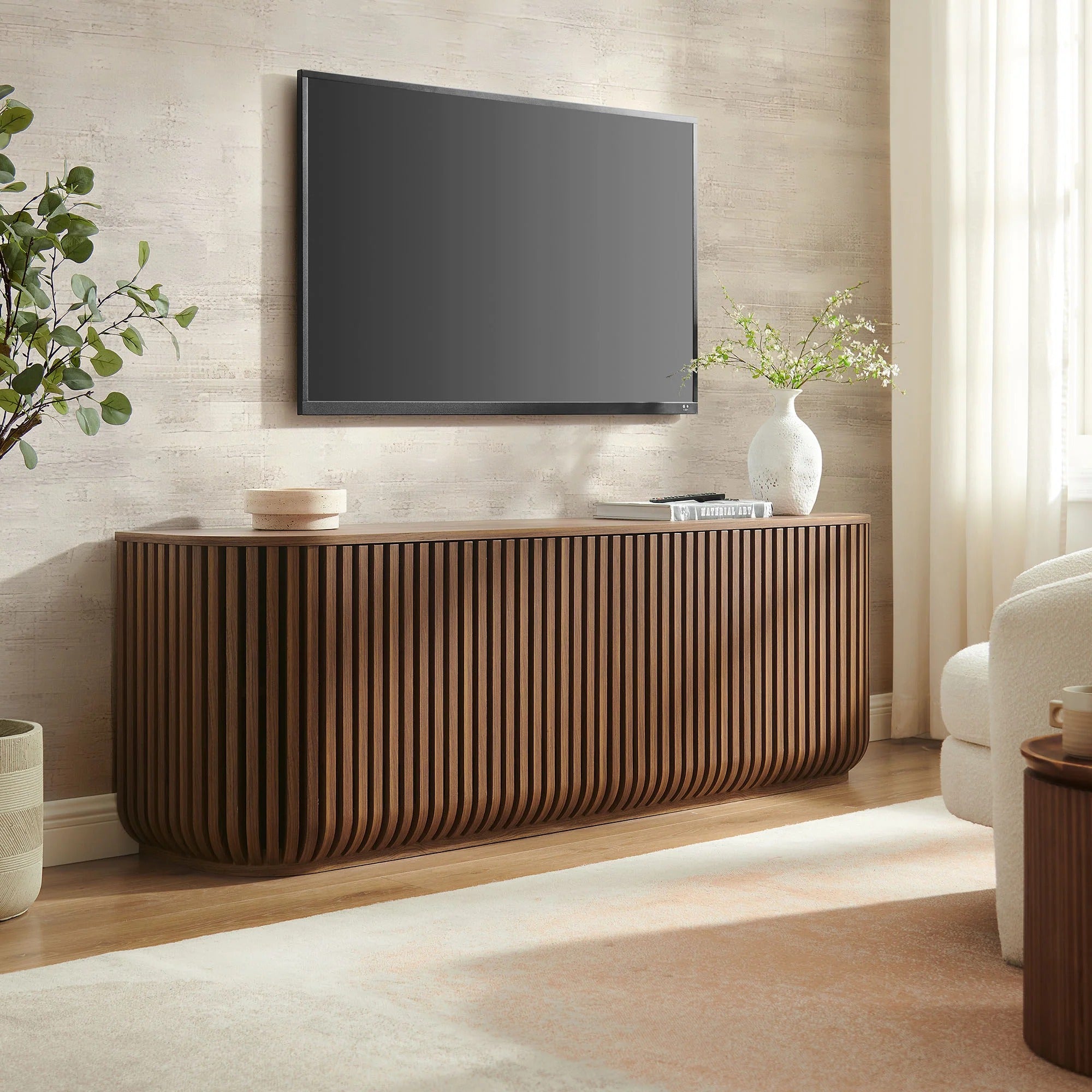 Fortitude 75" Curved Sideboard Storage Cabinet in Walnut