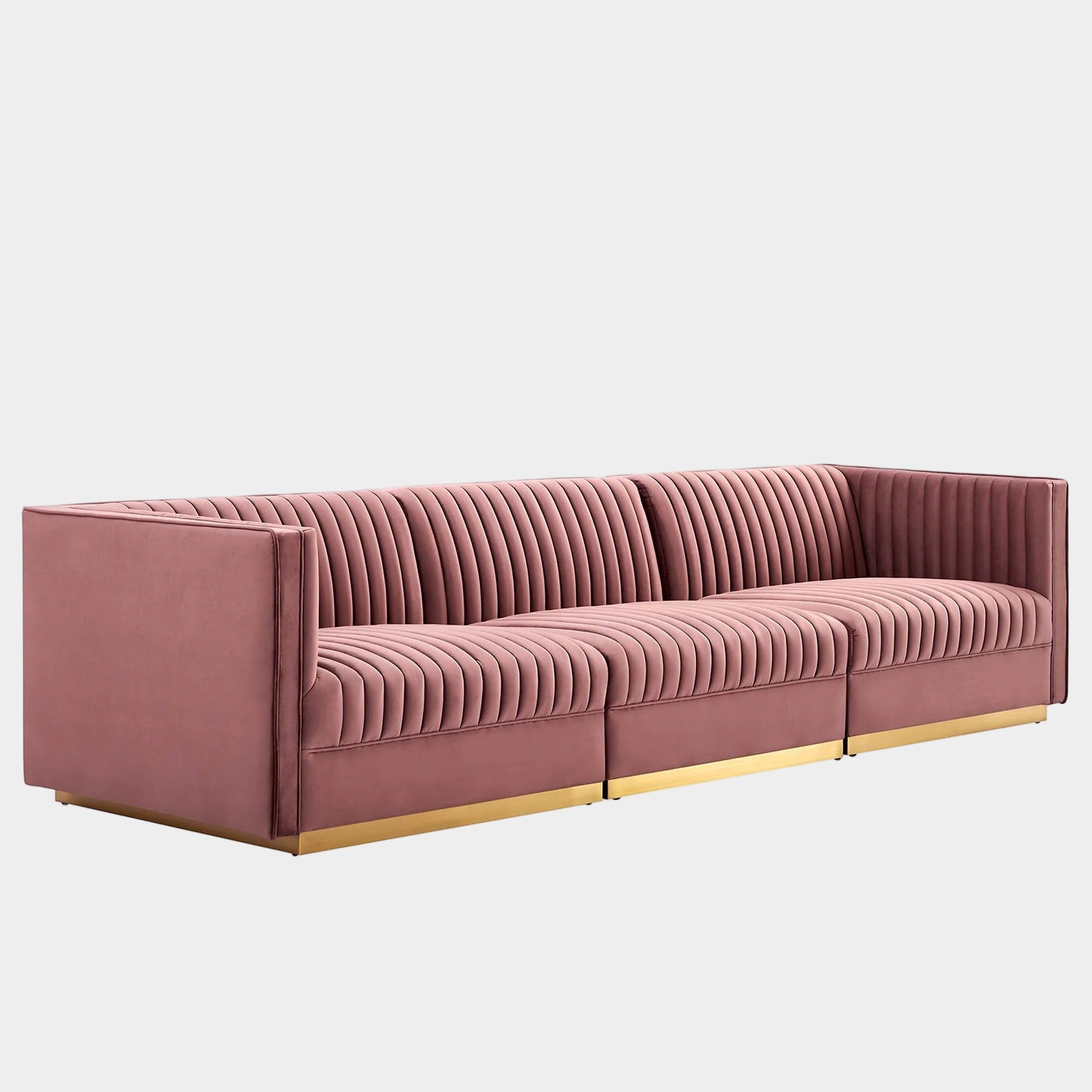 Sanguine Channel Tufted Performance Velvet 3-Seat Modular Sectional Sofa