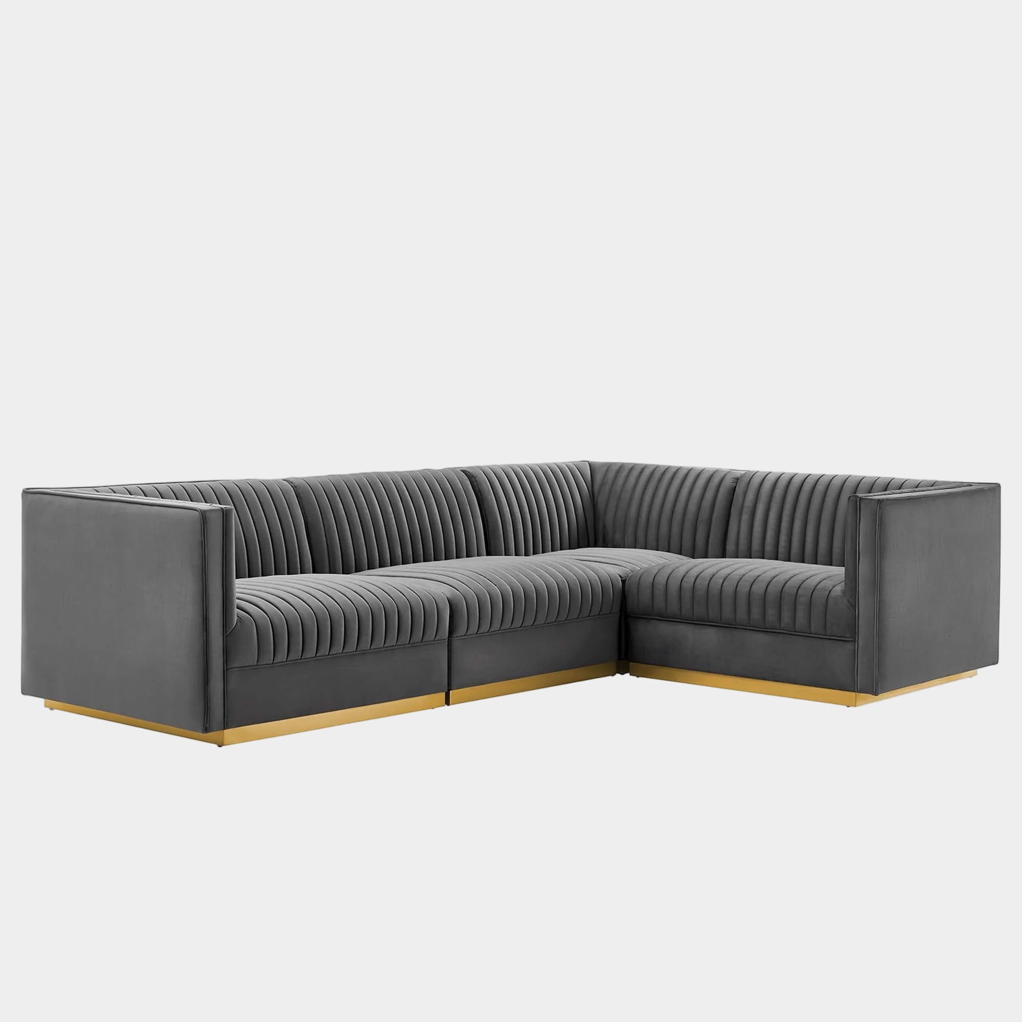 Sanguine 4-Piece Channel Tufted Performance Velvet Right-Facing Modular Sectional Sofa in Gray