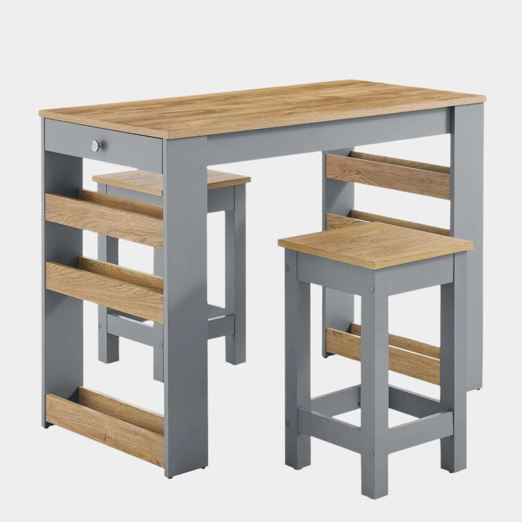 Galley 3-Piece Kitchen Island and Stool Set in Oak Gray