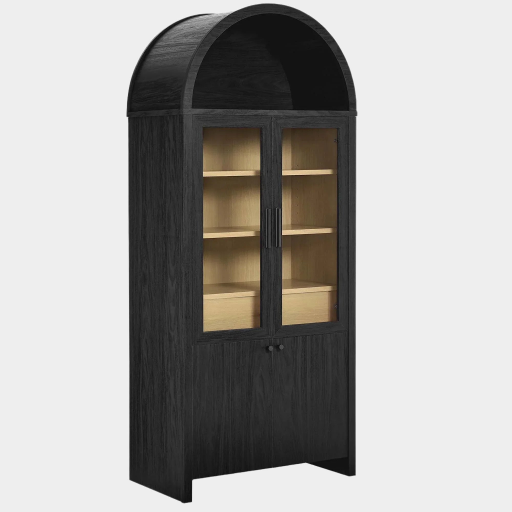 Evie Arched Tall Display Cabinet in Black Oak