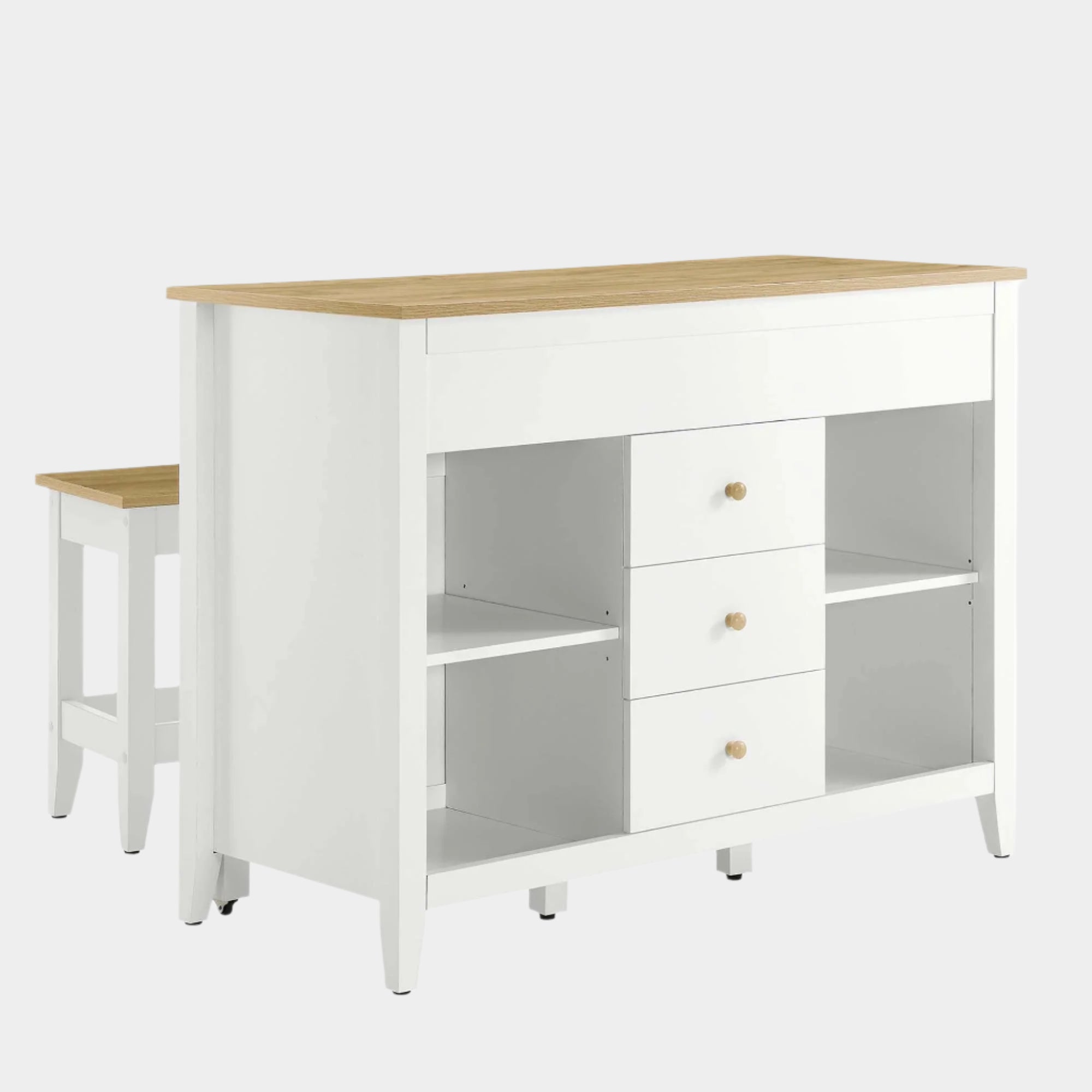 Farmstead 3-Piece Kitchen Island and Stool Set in Oak White