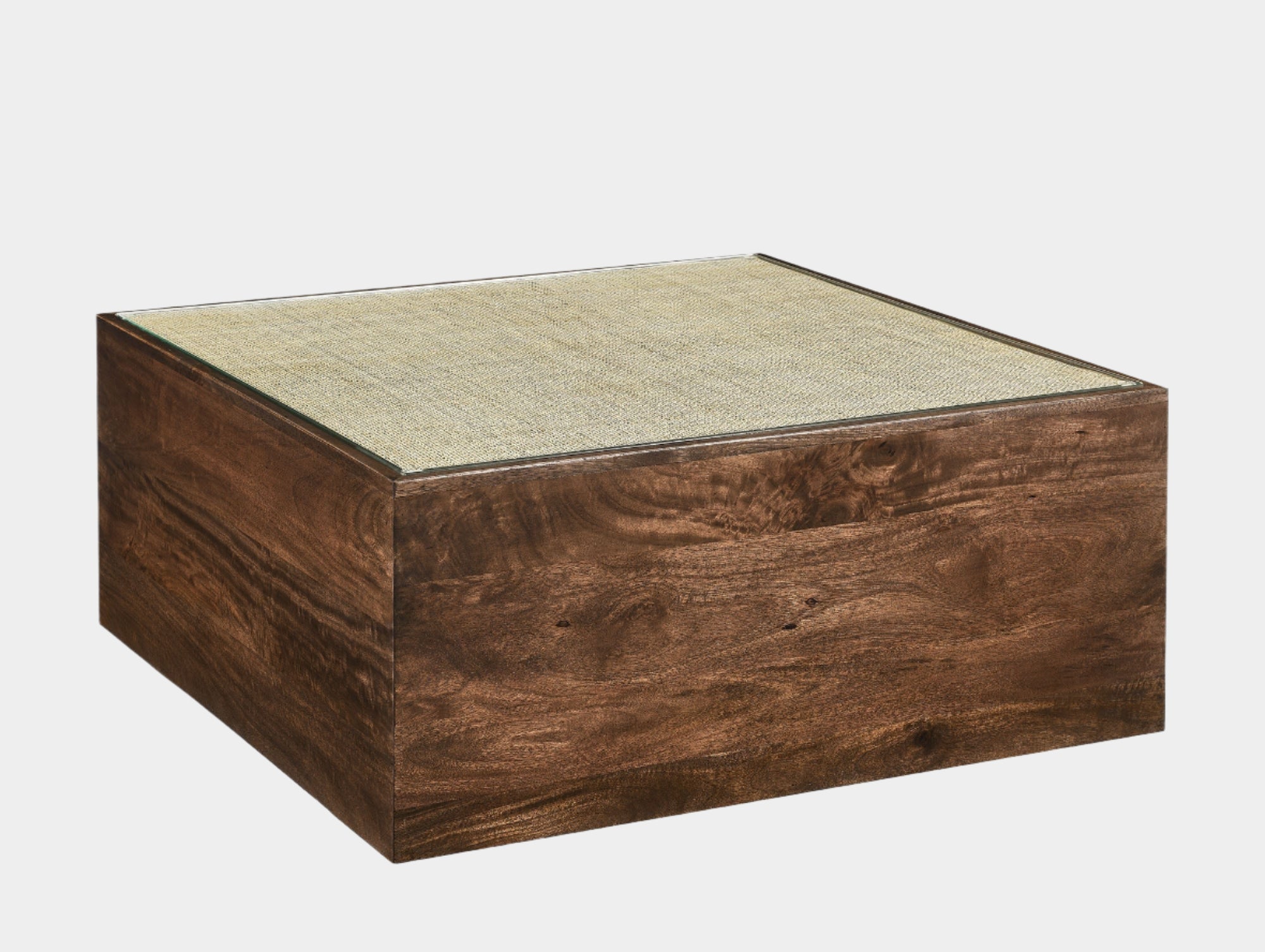 Truett Square Wood Rattan Coffee Table in Walnut