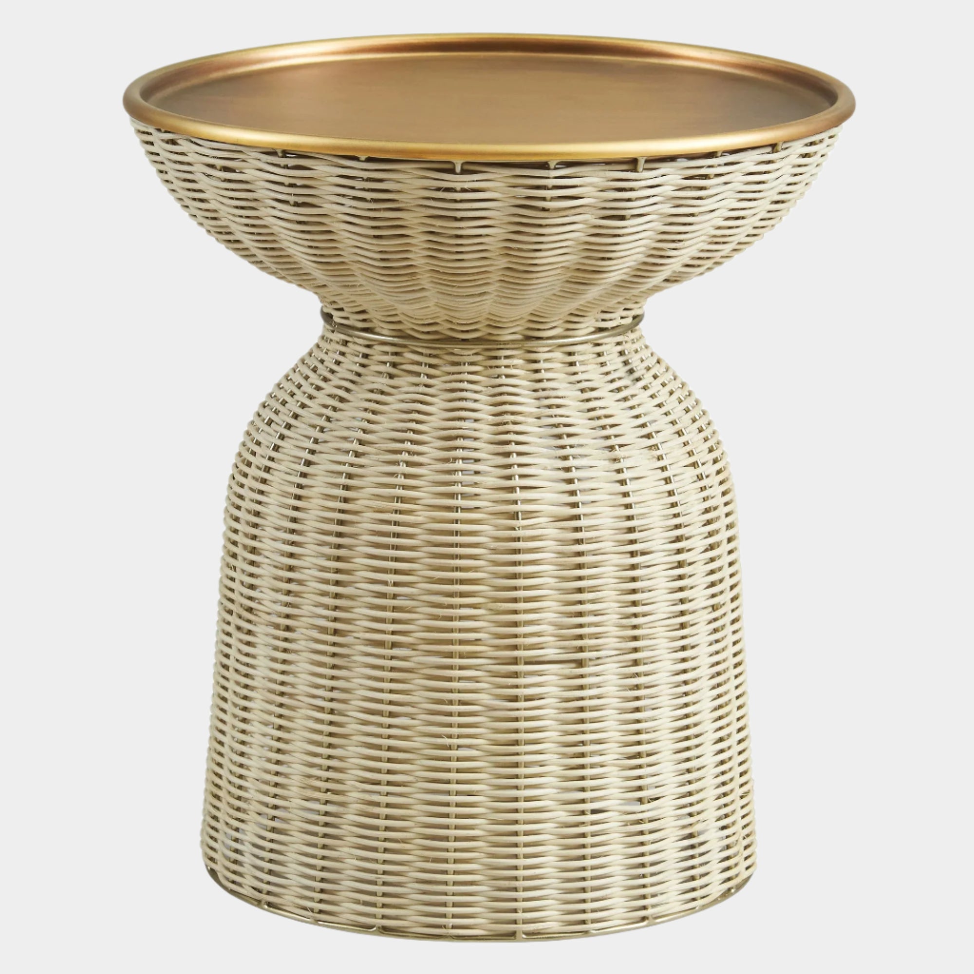 Lazaro Round Rattan Side Table in Burnished Brass Natural