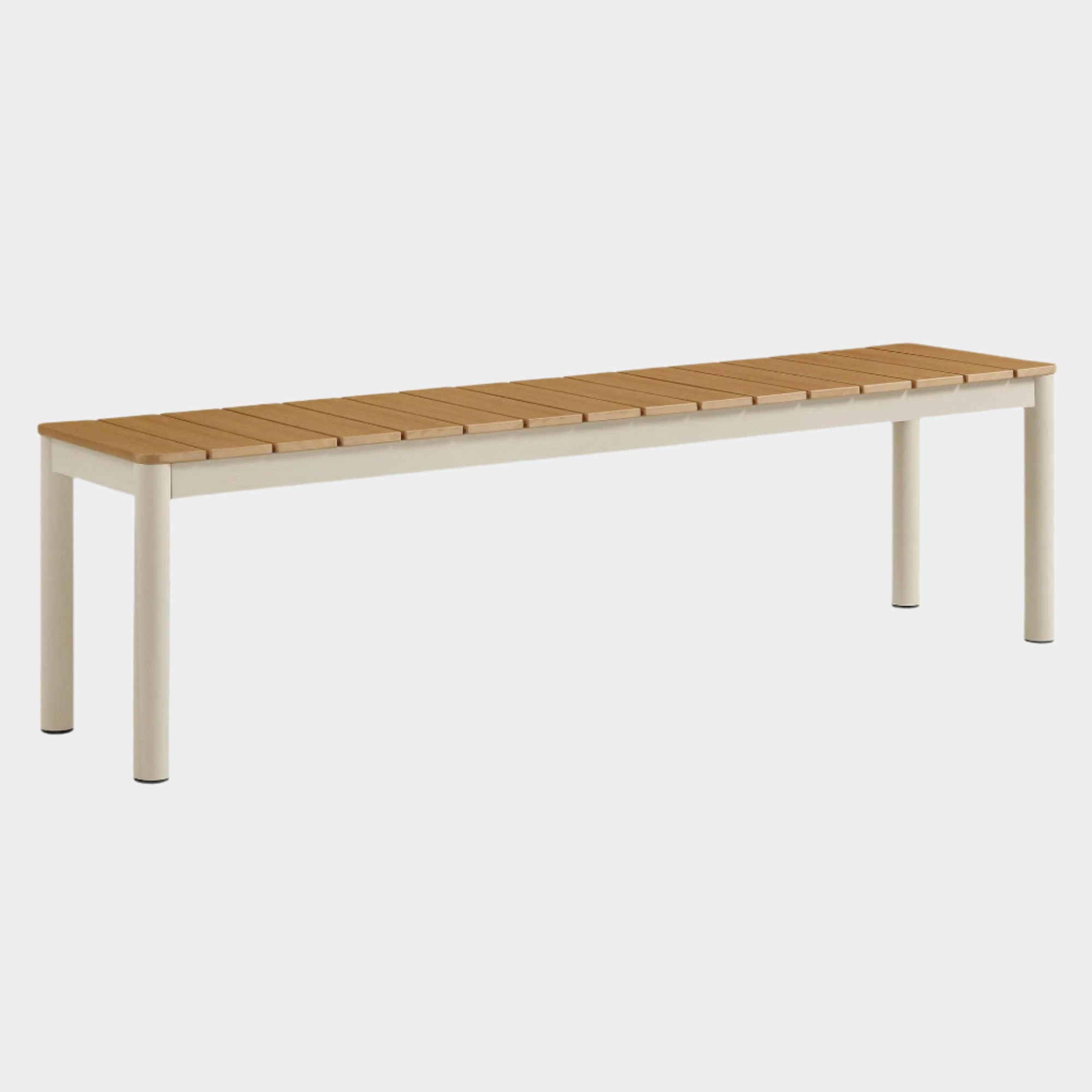 Finn Outdoor Patio Aluminum Bench with Faux Wood Top in Natural