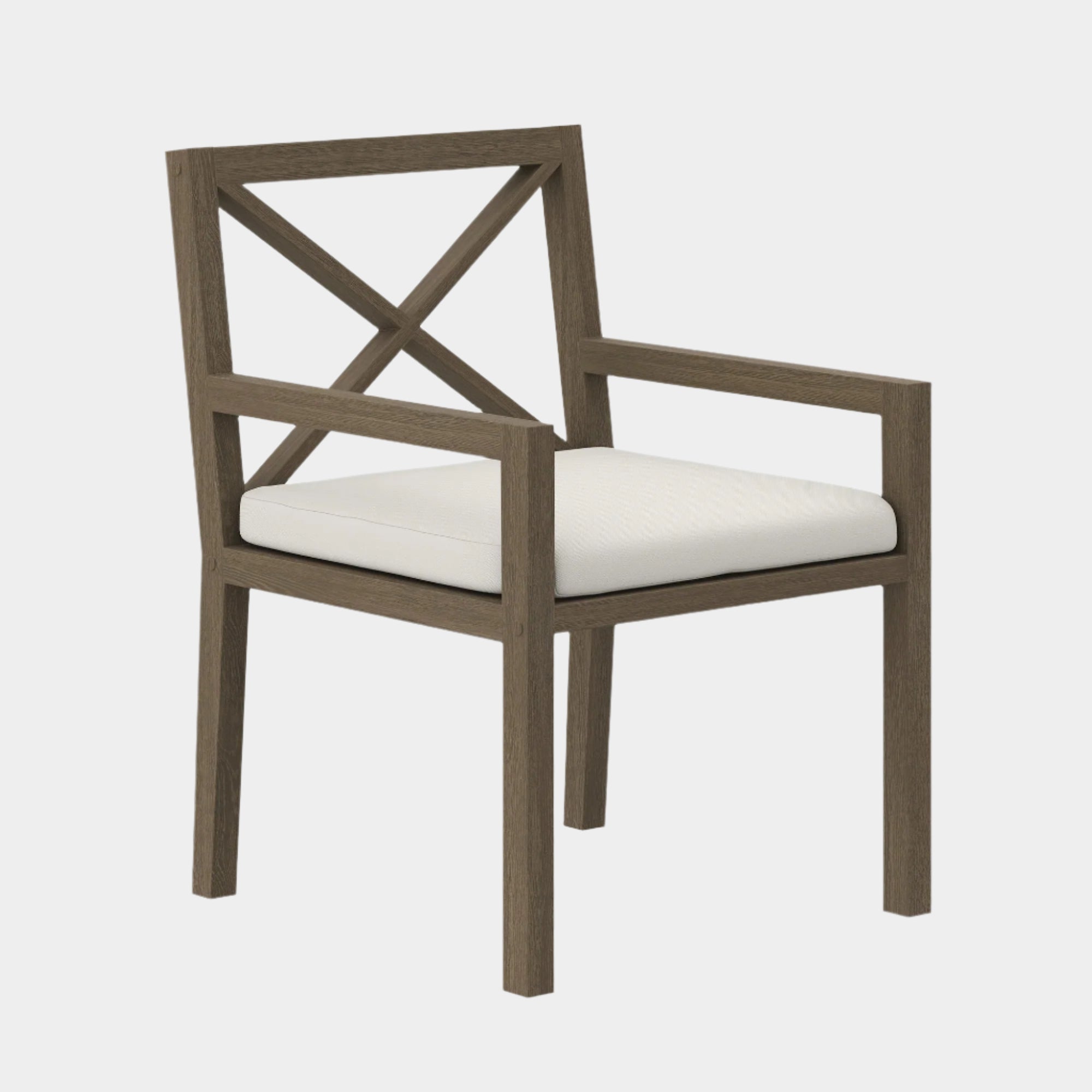 Northlake Outdoor Patio Teak Dining Armchair in Weathered Gray White