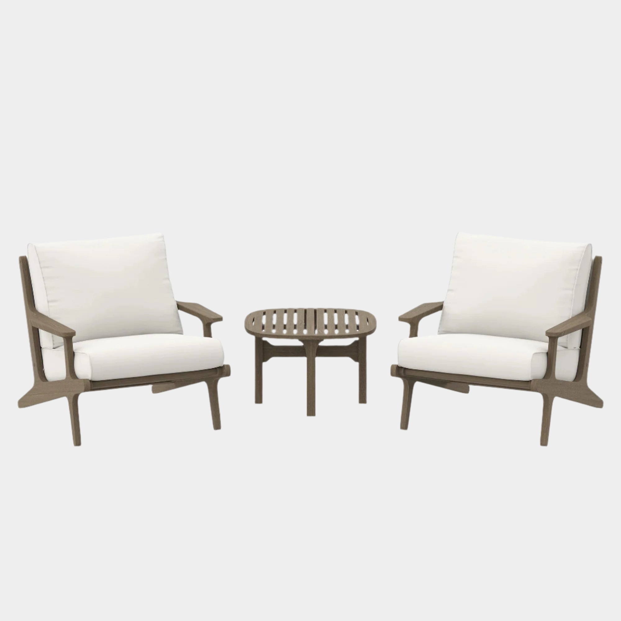 Saratoga 3-Piece Outdoor Patio Teak Wood Furniture Set with Lounge Chairs and Side Table in Weathered Gray White