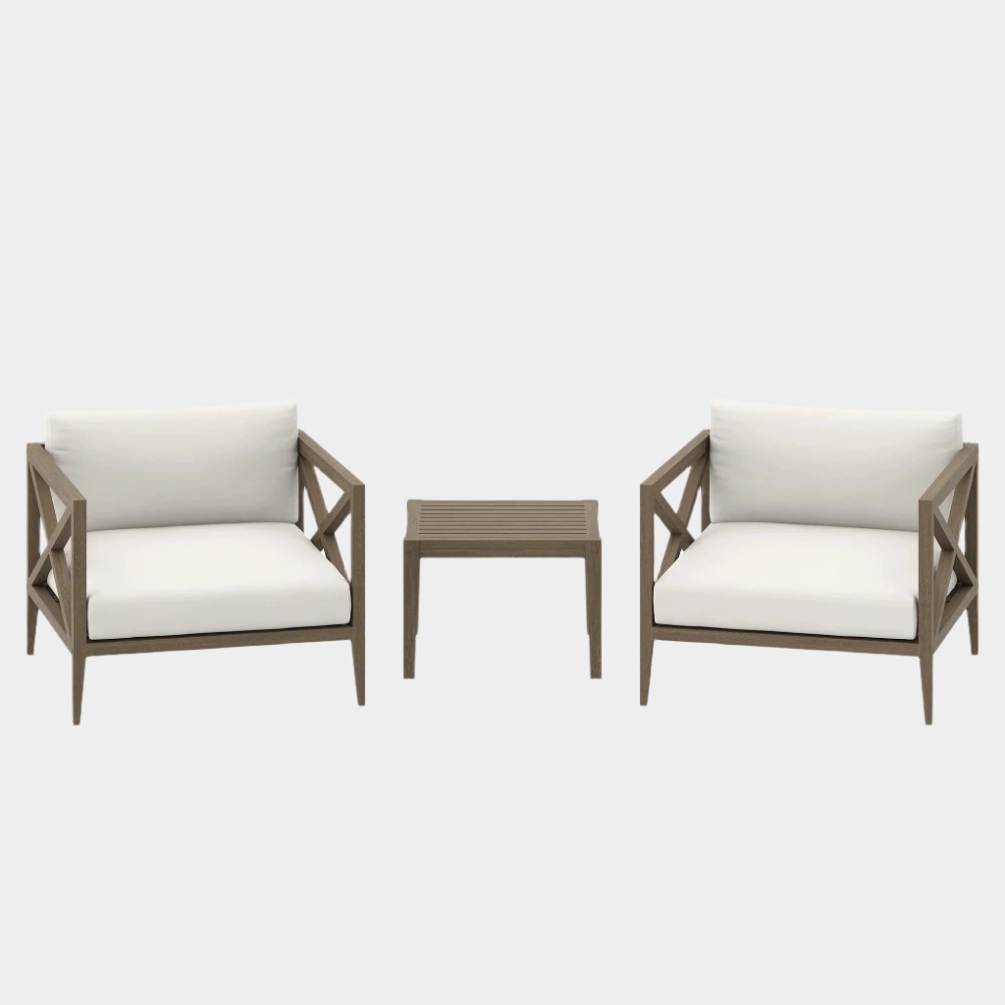 Northlake 3-Piece Outdoor Patio Teak Wood Furniture Set with Armchair and Side Table in Weathered Gray