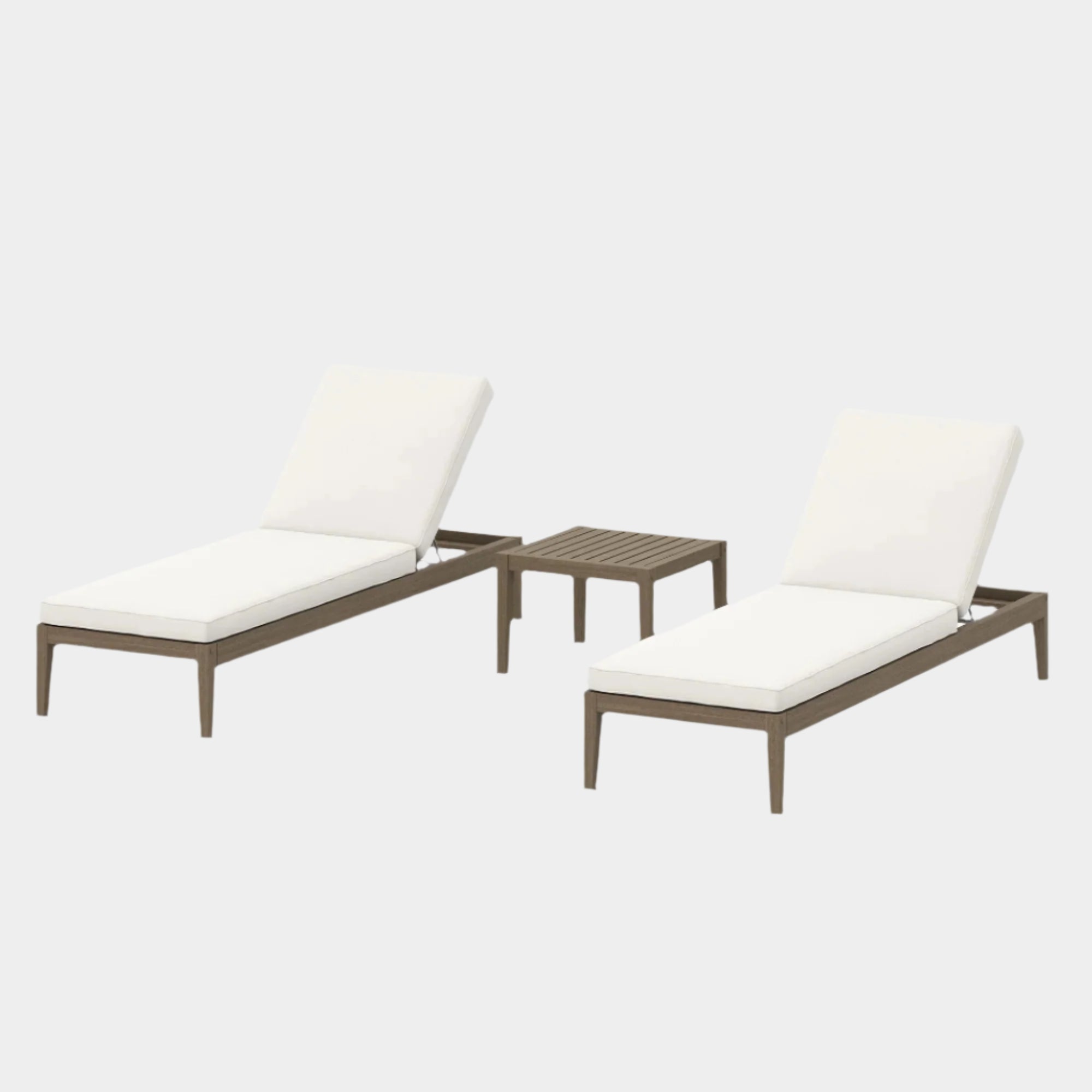 Northlake 3-Piece Outdoor Patio Teak Wood Furniture Set with Chaise Lounges and Side Table in Weathered Gray