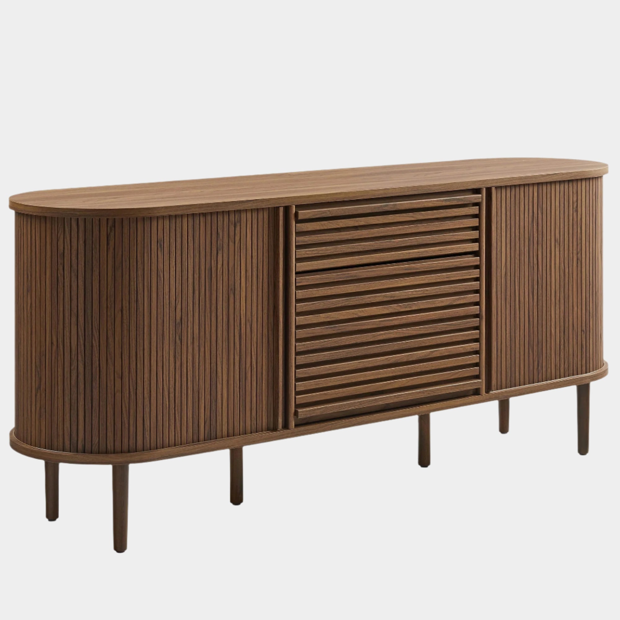 Harlan 67" Fluted Oval Sideboard Cabinet in Walnut