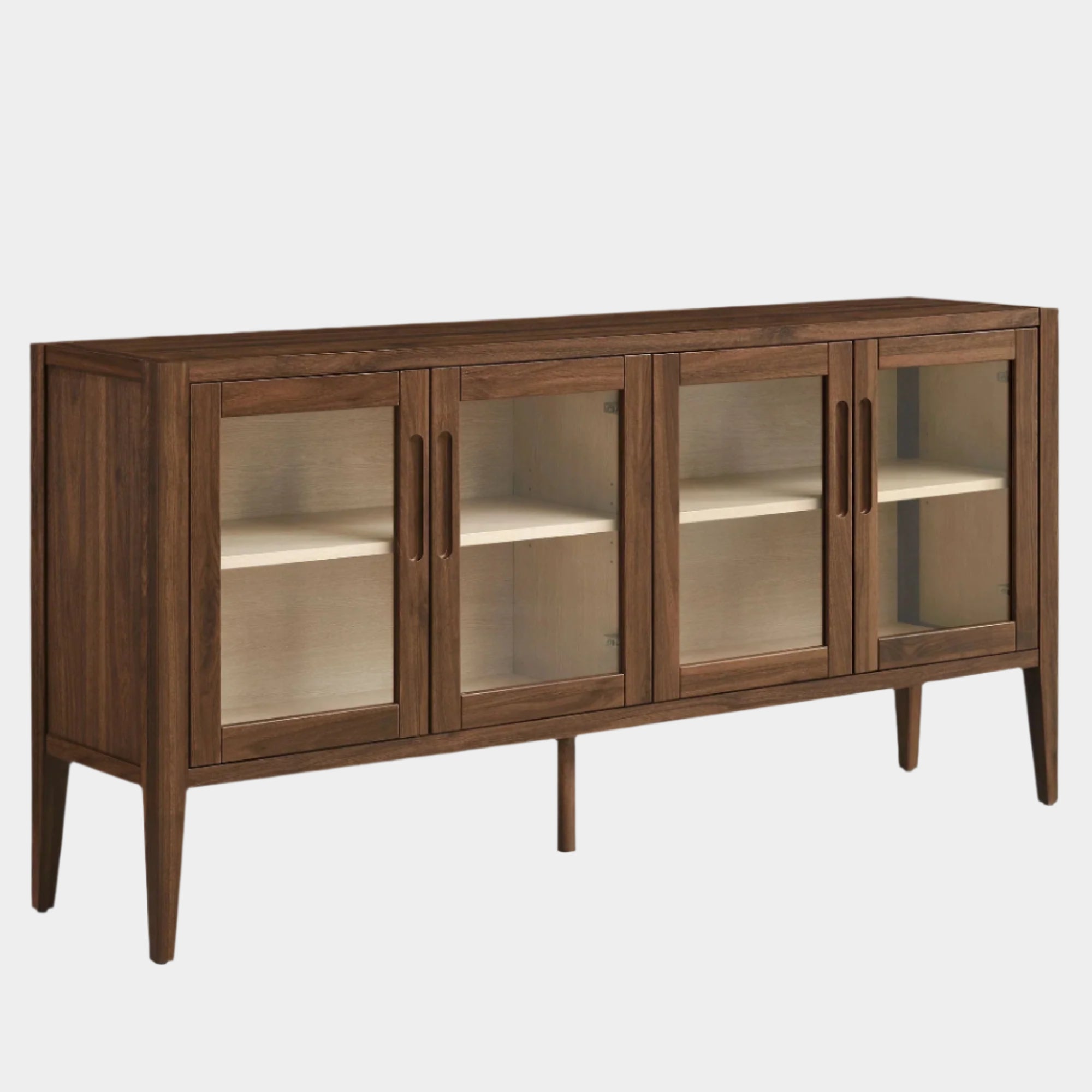 Nell 72" Glass Door Sideboard Storage Display Cabinet in Walnut