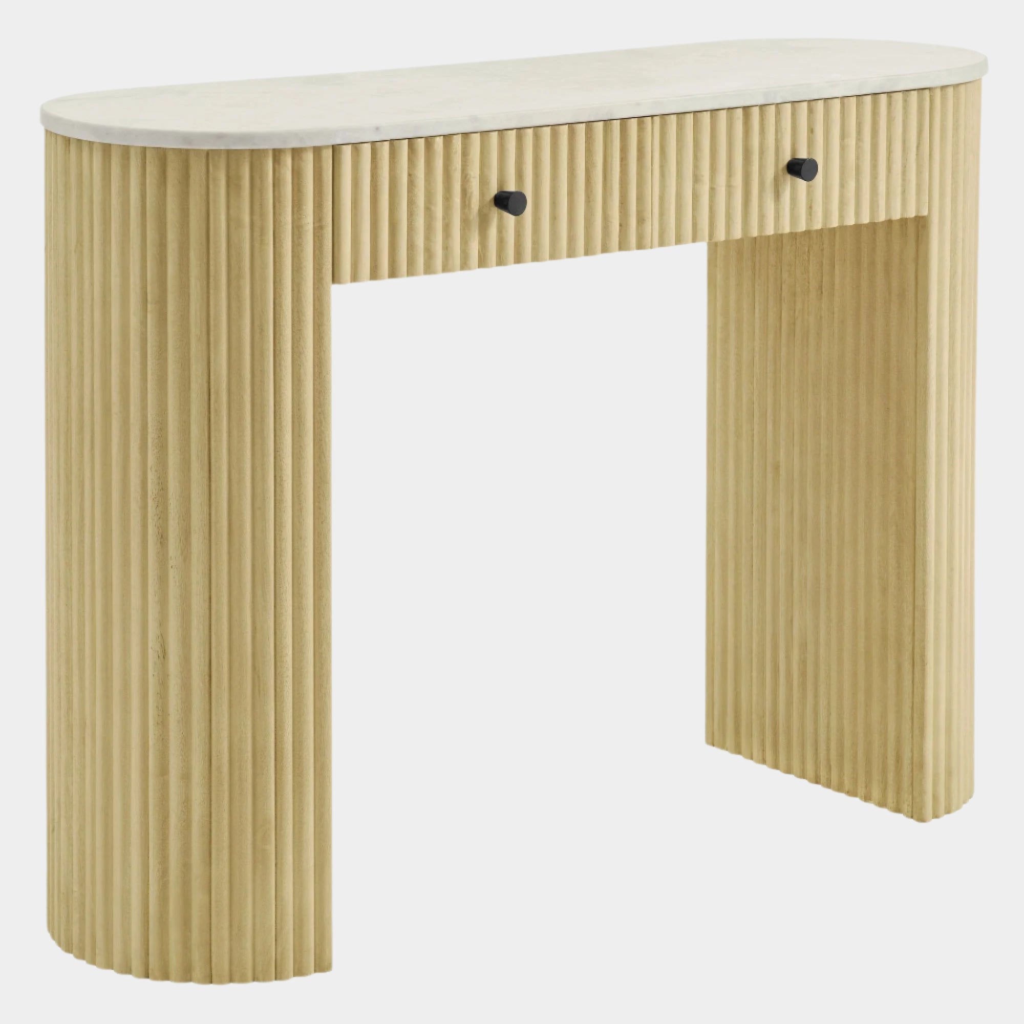 Caldera 42" Curved Solid Wood and Marble Console Table in Natural