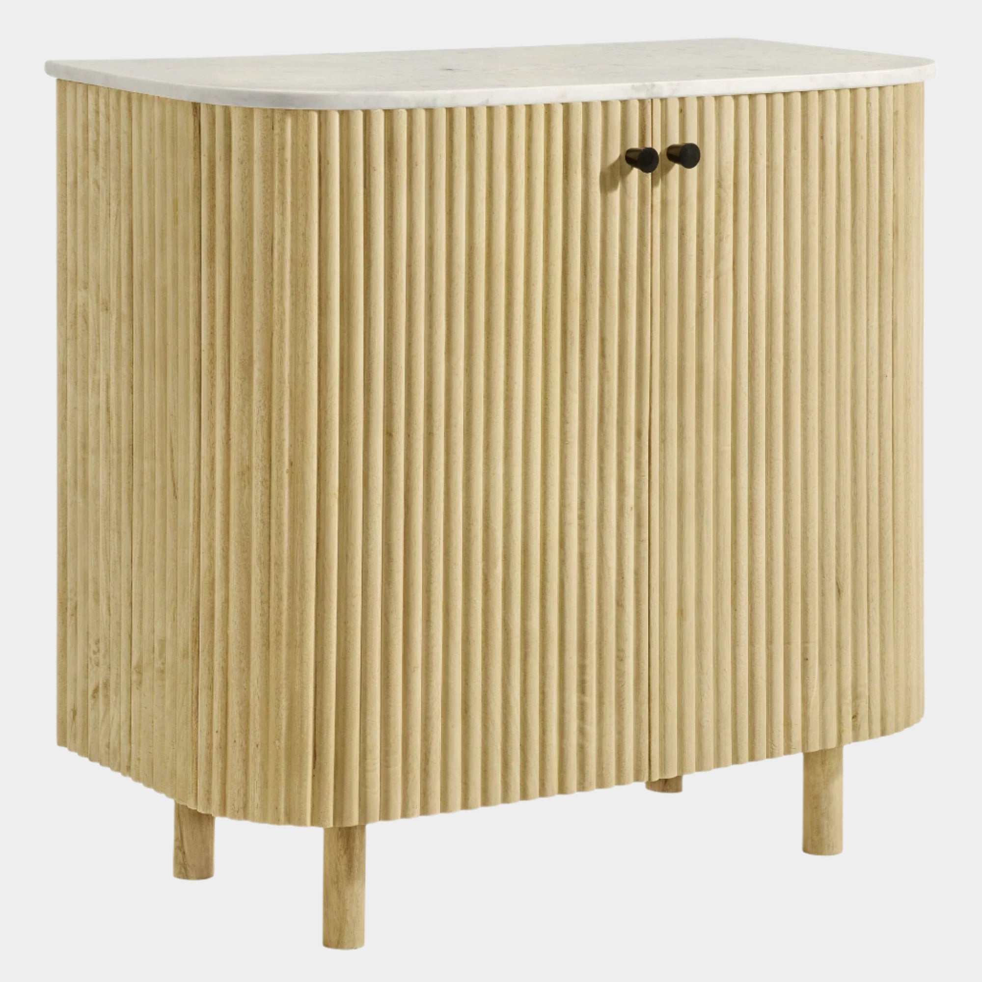 Caldera 33" Curved Solid Wood and Marble Accent Storage Cabinet in Natural