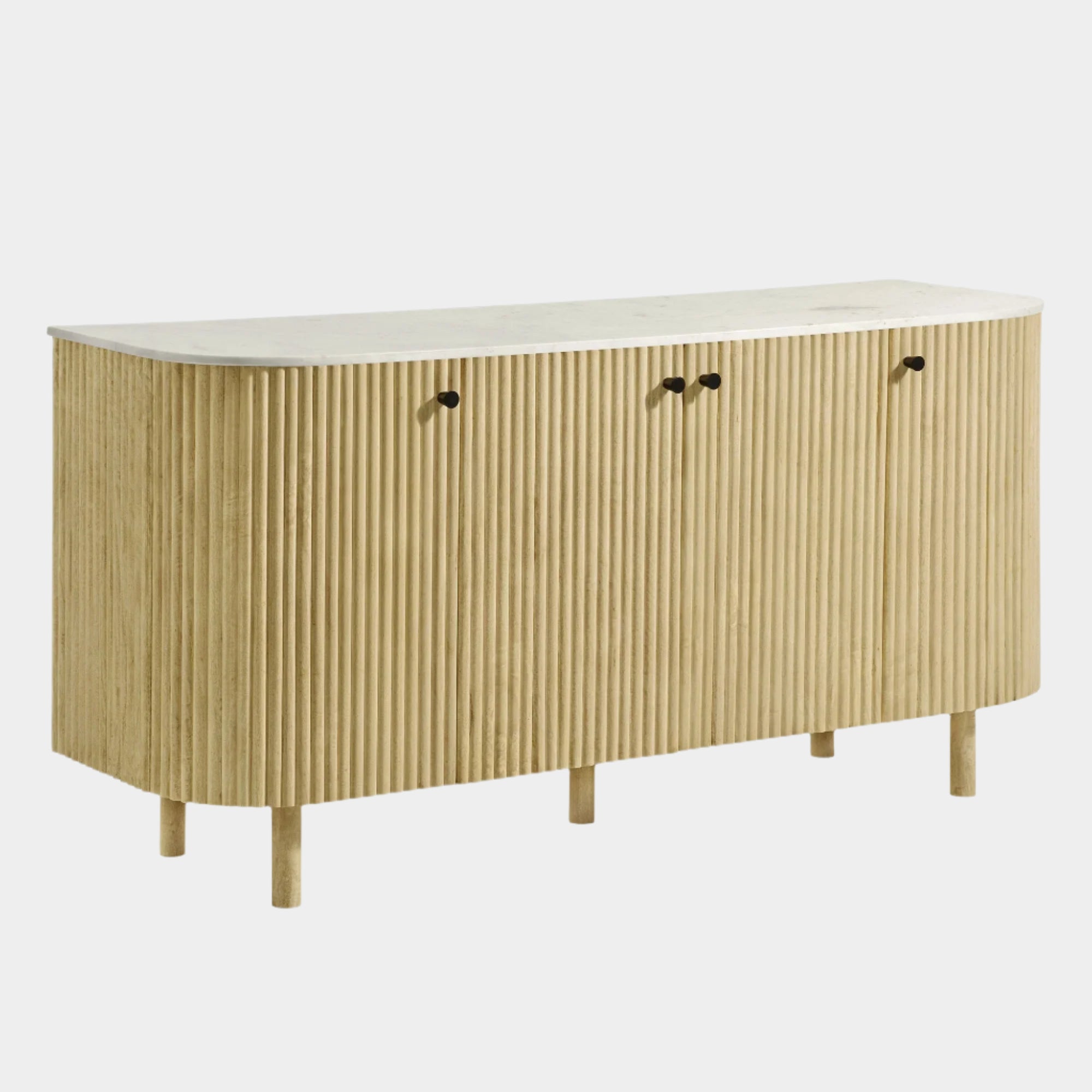Caldera 60" Curved Solid Wood and Marble Sideboard Storage Cabinet in Natural