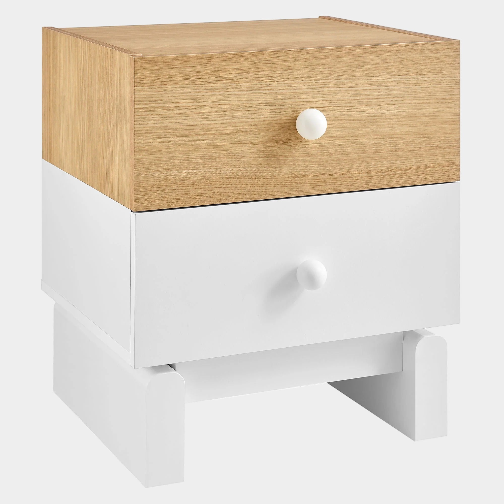 Nolia 2-Drawer Color Block Nightstand in Oak White
