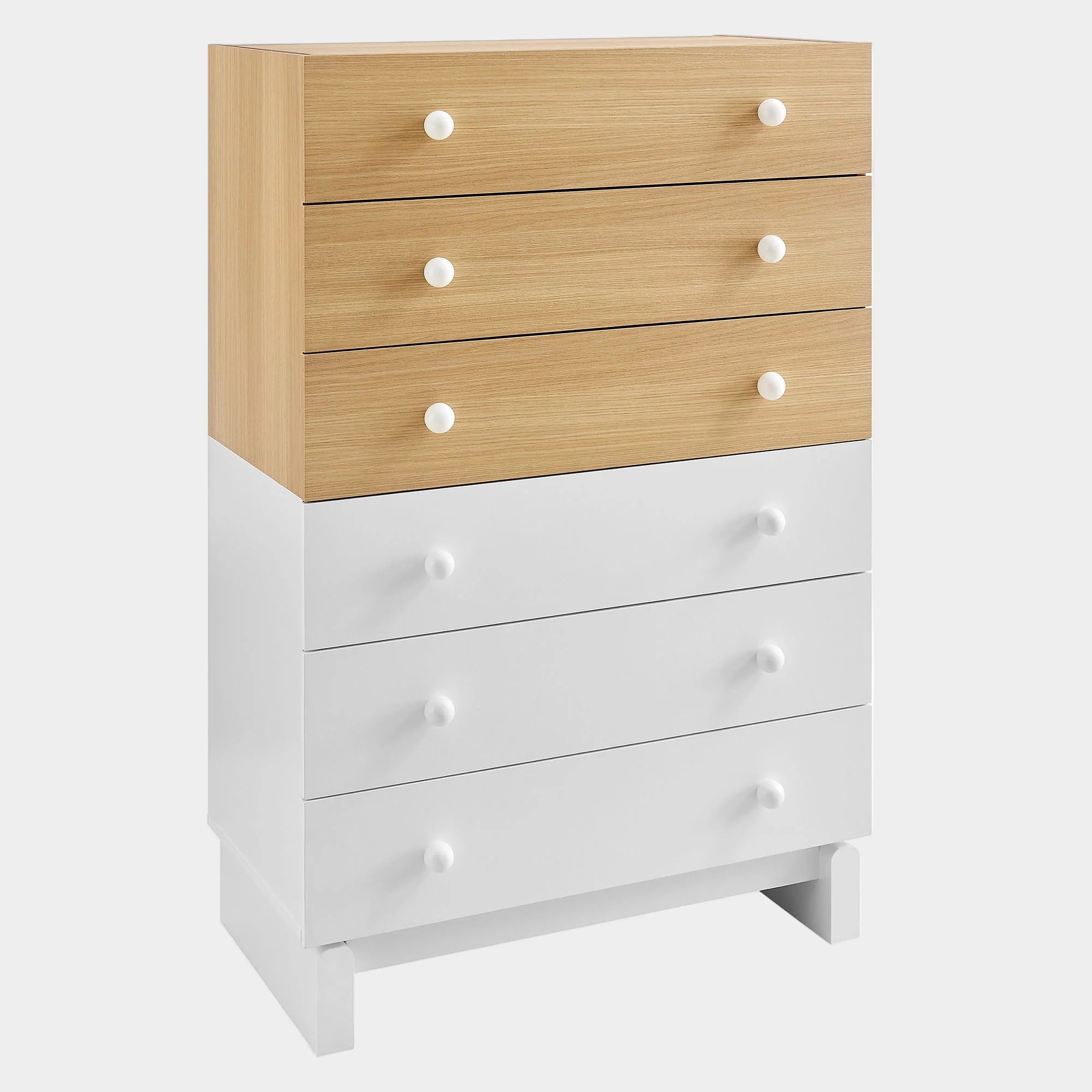 Nolia 6-Drawer Color Block Dresser Chest in Oak White