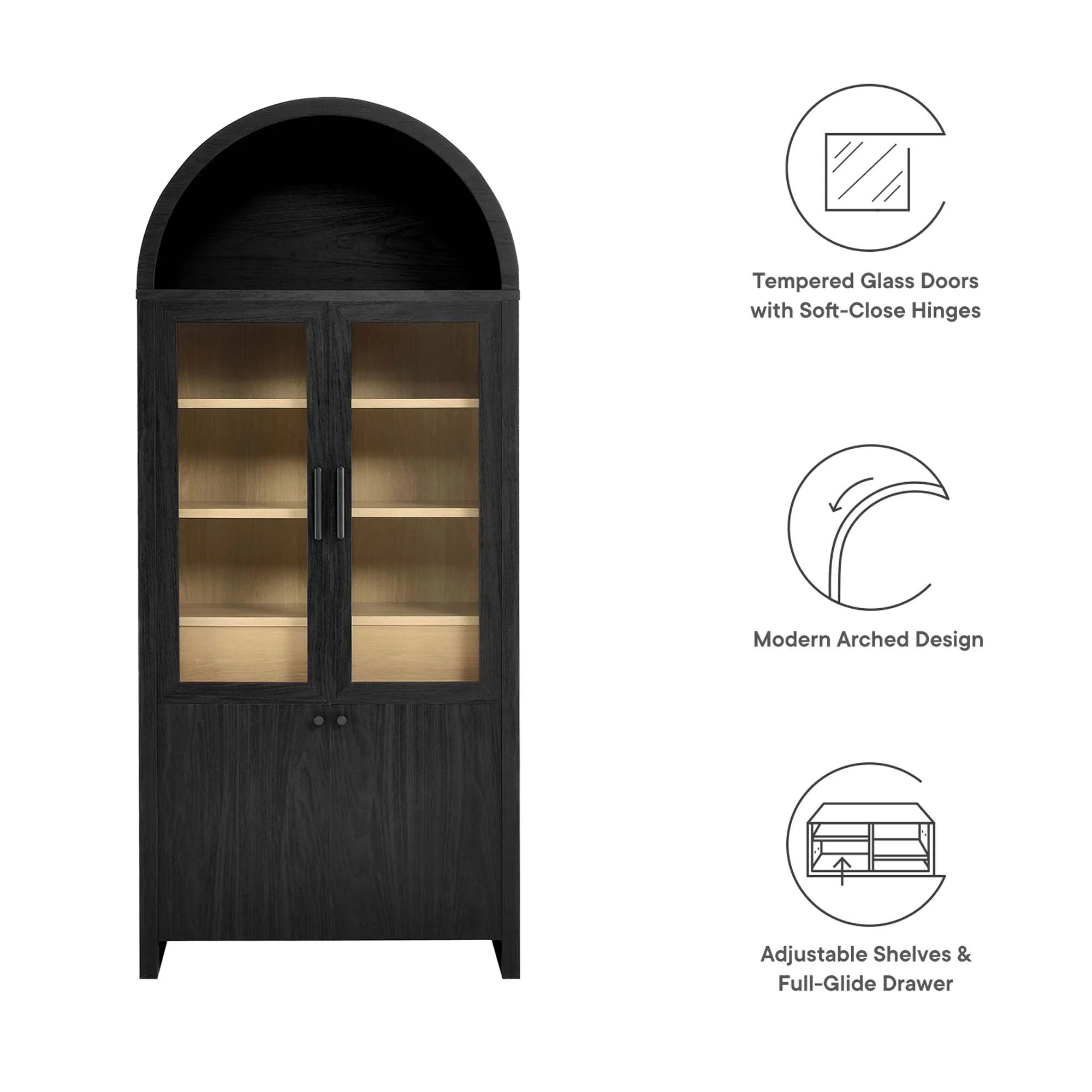 Evie Arched Tall Display Cabinet in Black Oak
