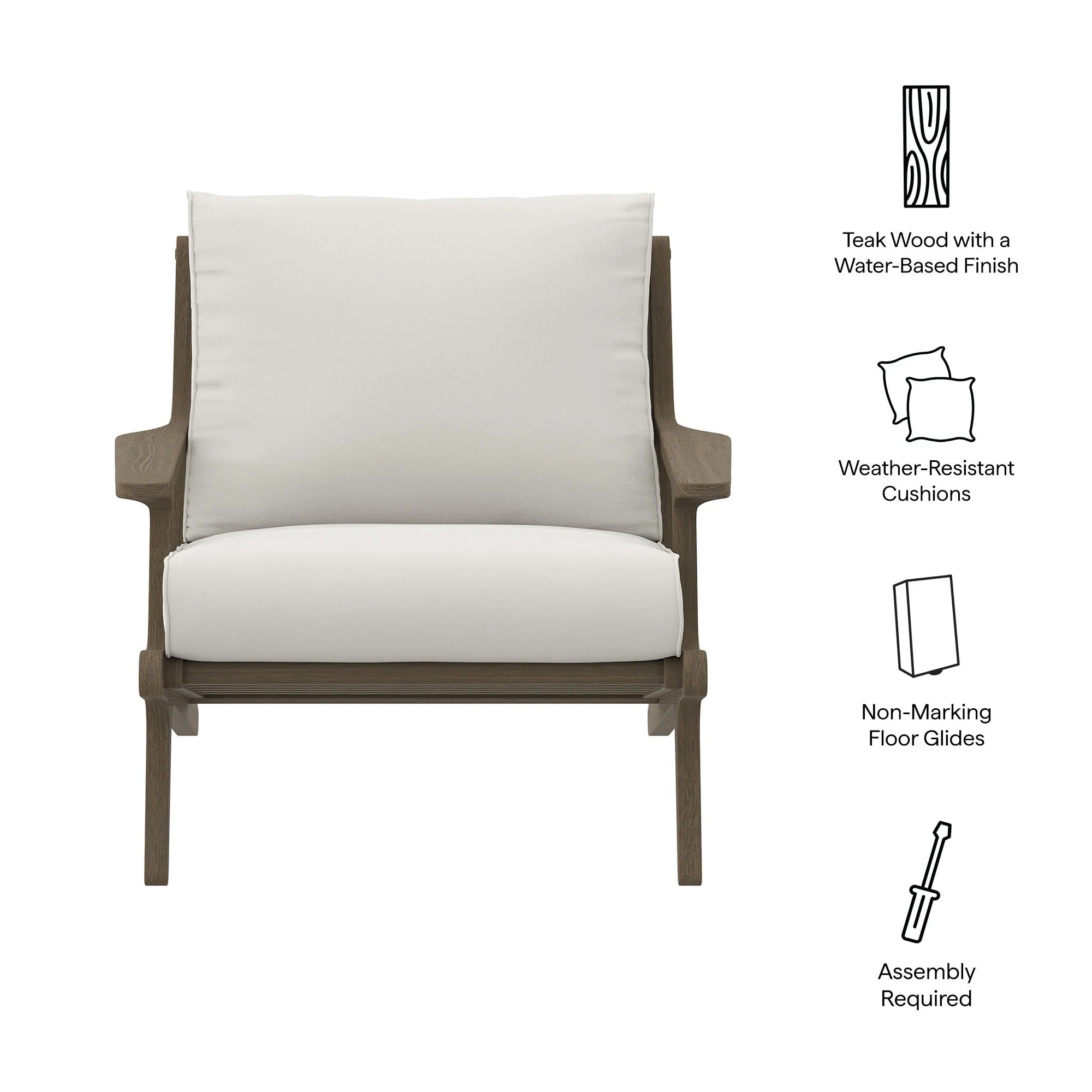 Saratoga Outdoor Patio Teak Wood Armchair in Weathered Gray White