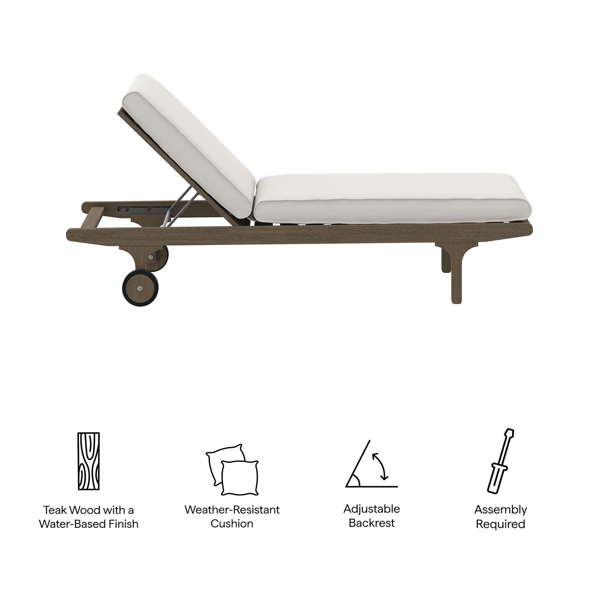 Saratoga Outdoor Patio Teak Chaise Lounge Chair in Weathered Gray White