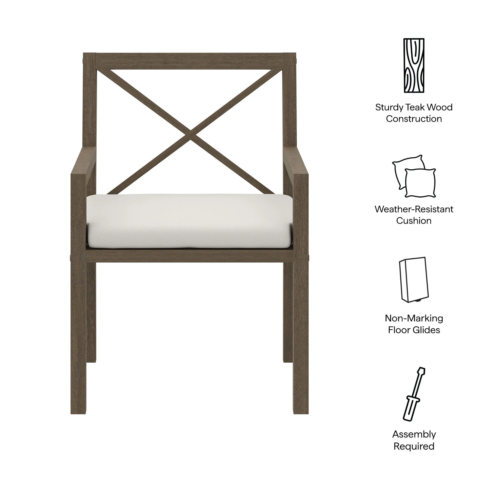 Northlake Outdoor Patio Teak Dining Armchair in Weathered Gray White