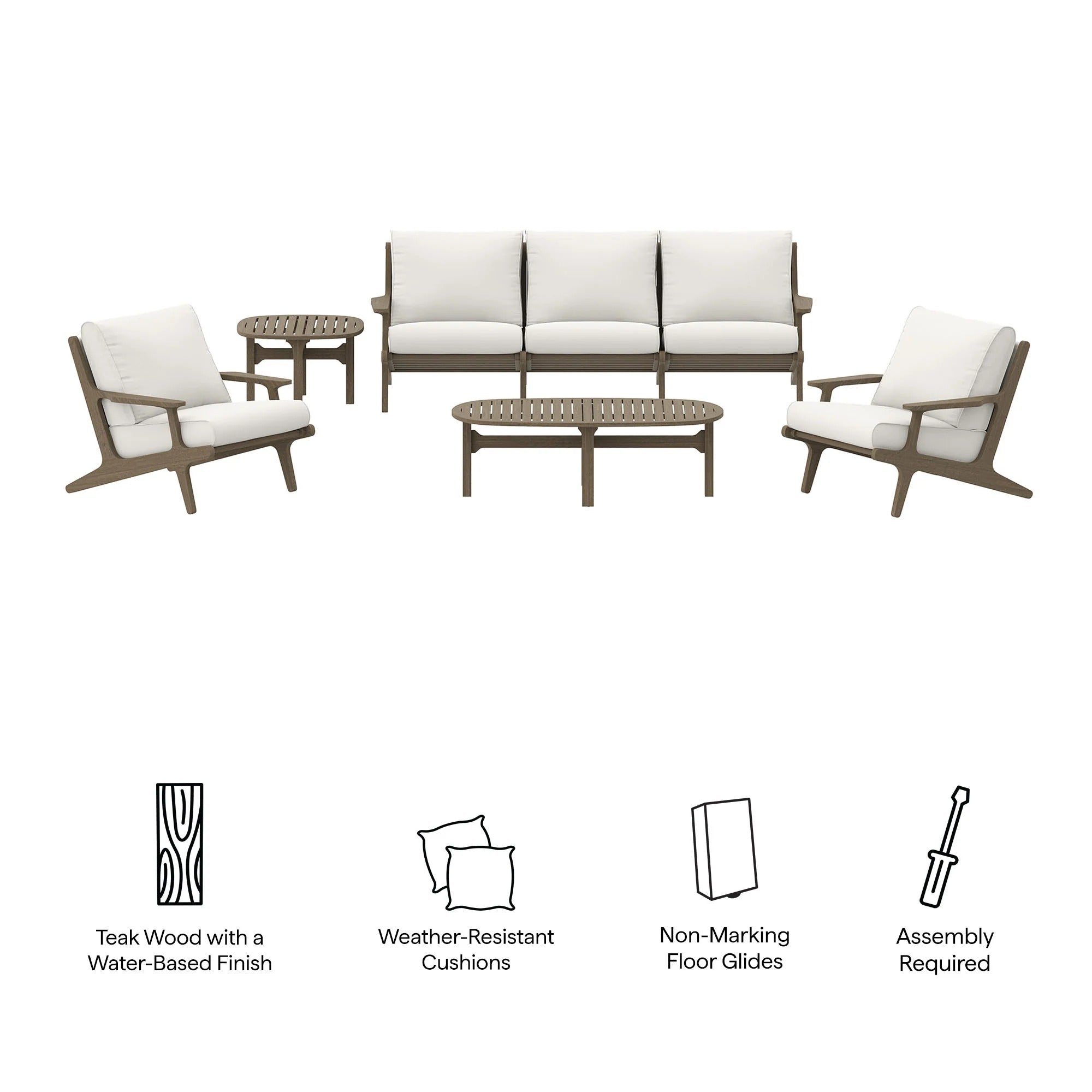 Saratoga 4-Piece Outdoor Patio Teak Wood Furniture Set in Weathered Gray White