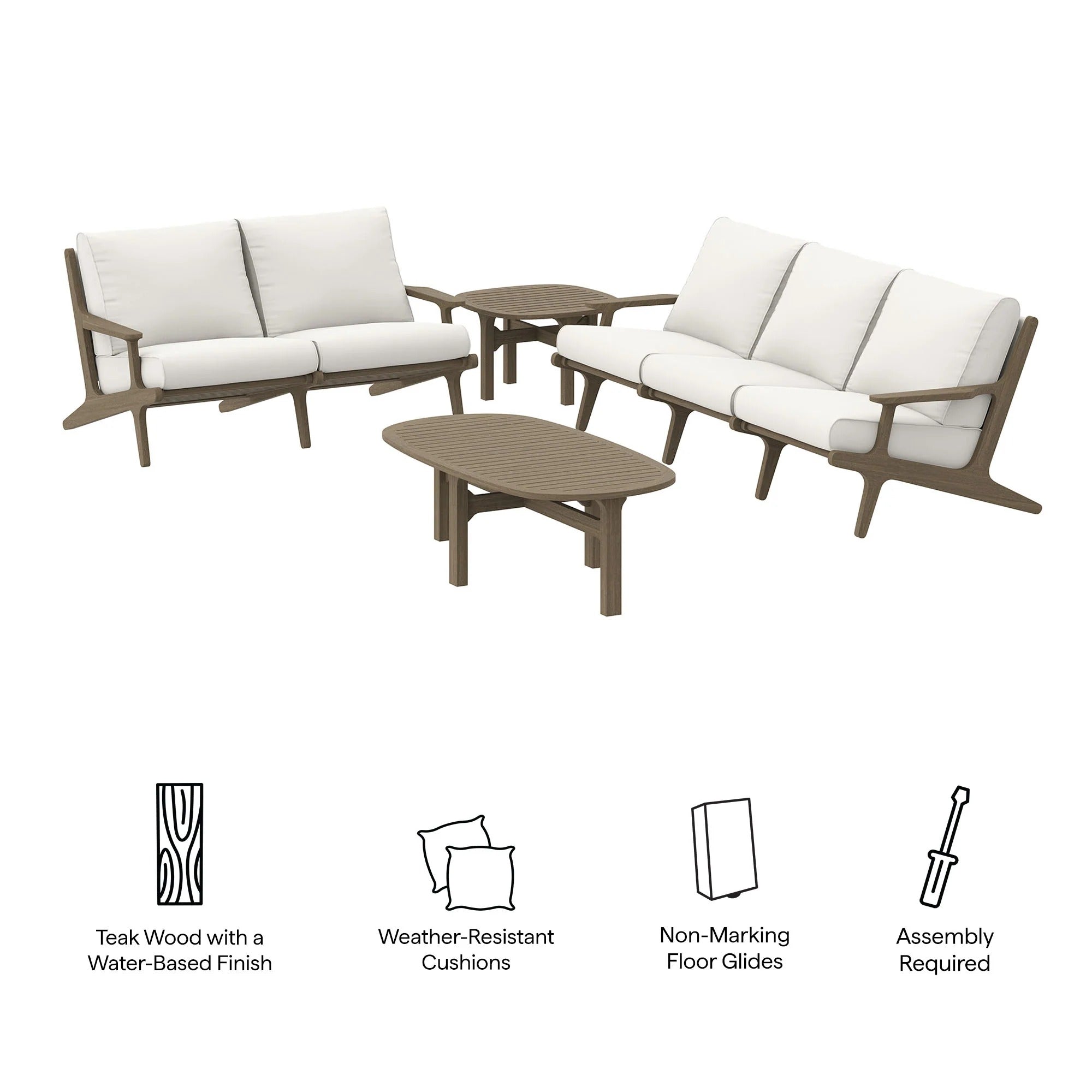 Saratoga 4-Piece Outdoor Patio Teak Wood Furniture Set in Weathered Gray