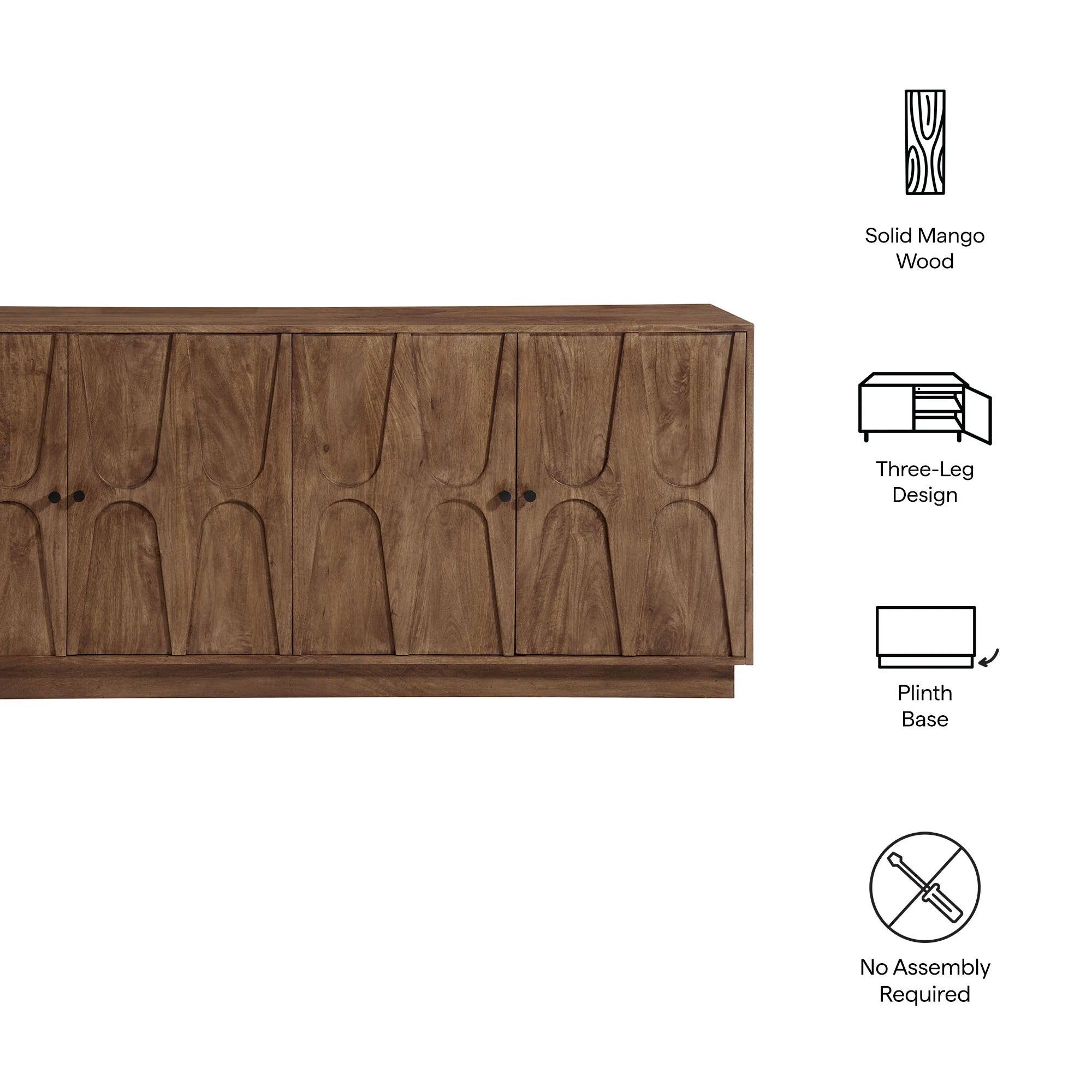Veda 72" Mango Wood Sideboard Cabinet in Walnut