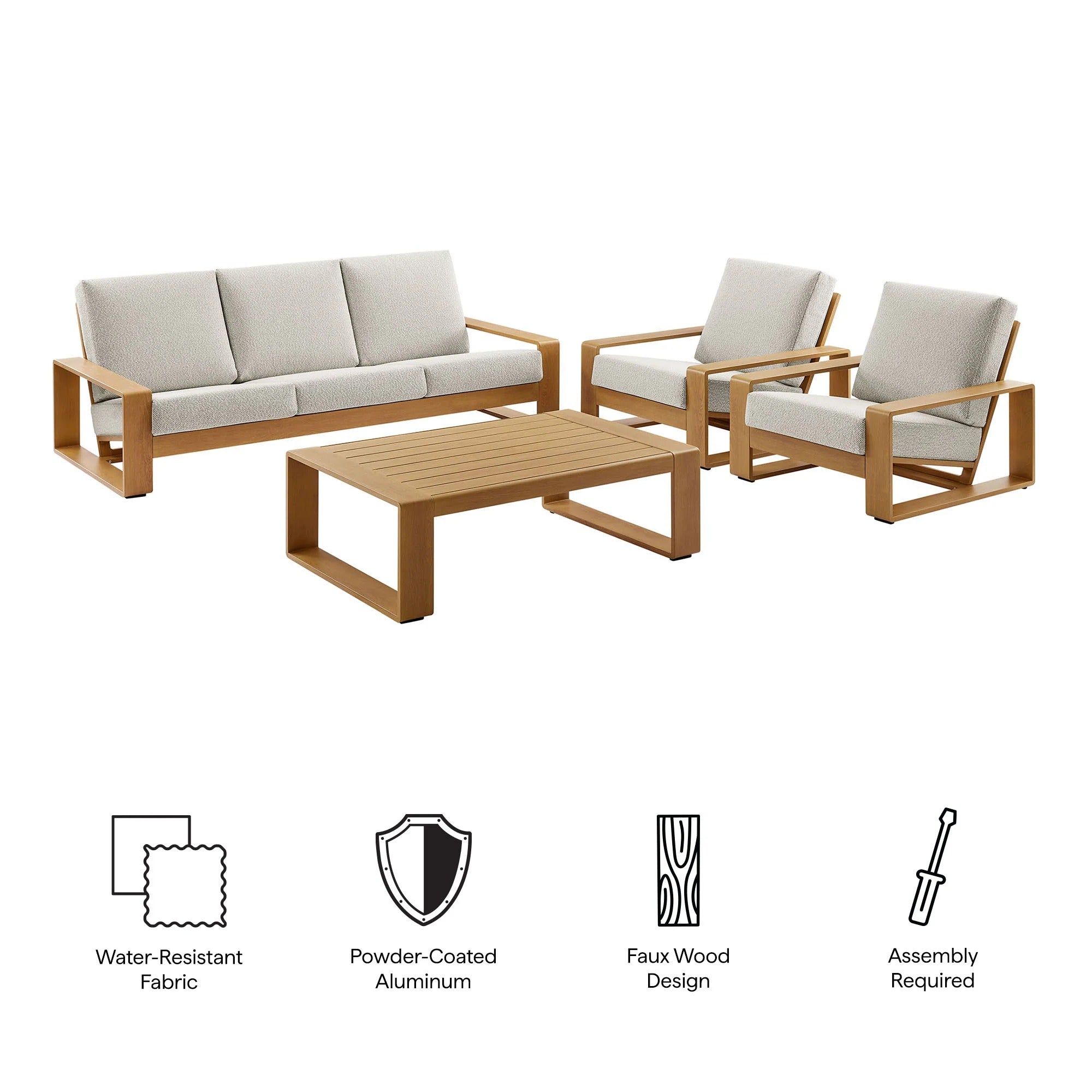 Lirienne 4-Piece Outdoor Patio Aluminum Faux Wood Furniture Set