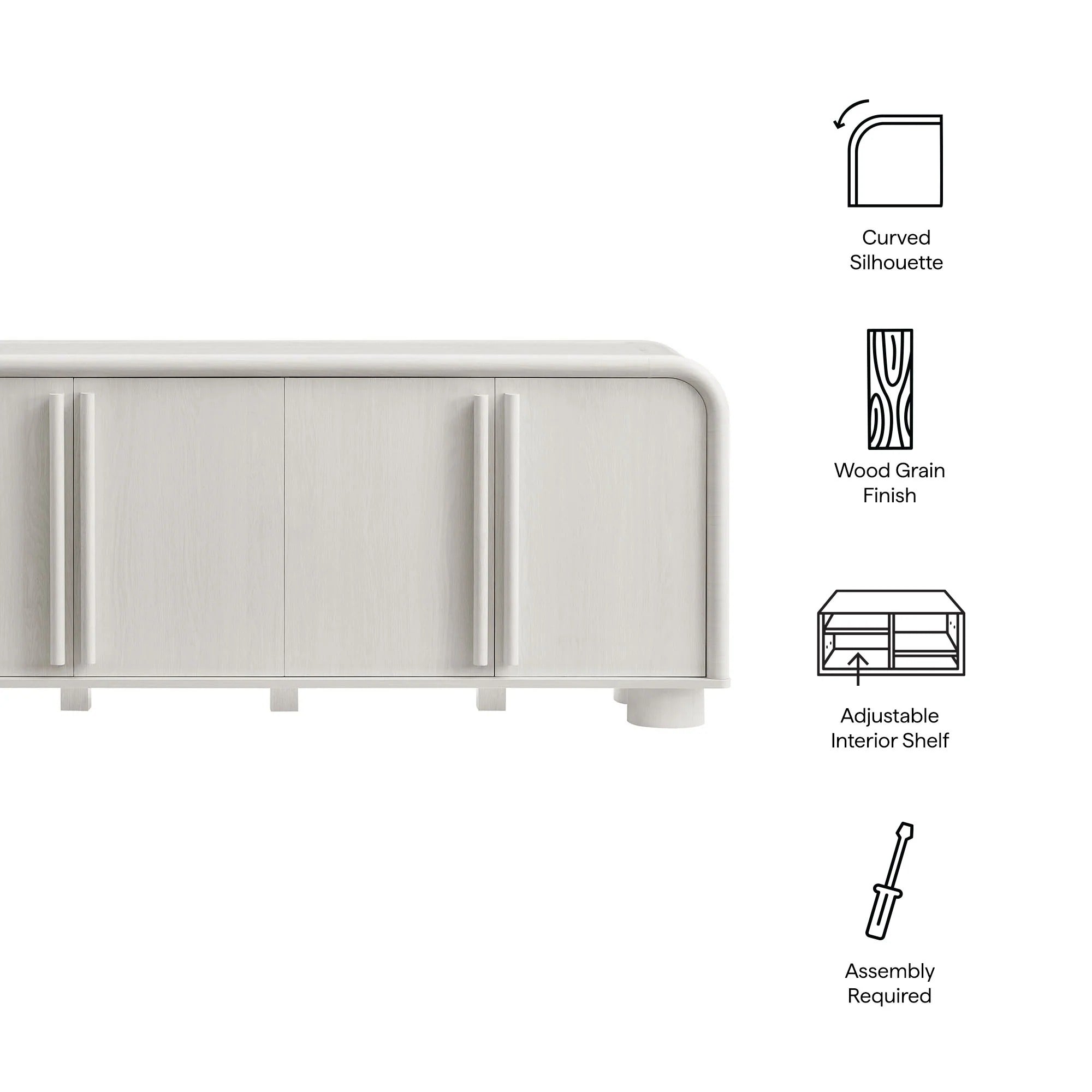 Bellamy Curved 4-Door Sideboard Cabinet in Ash