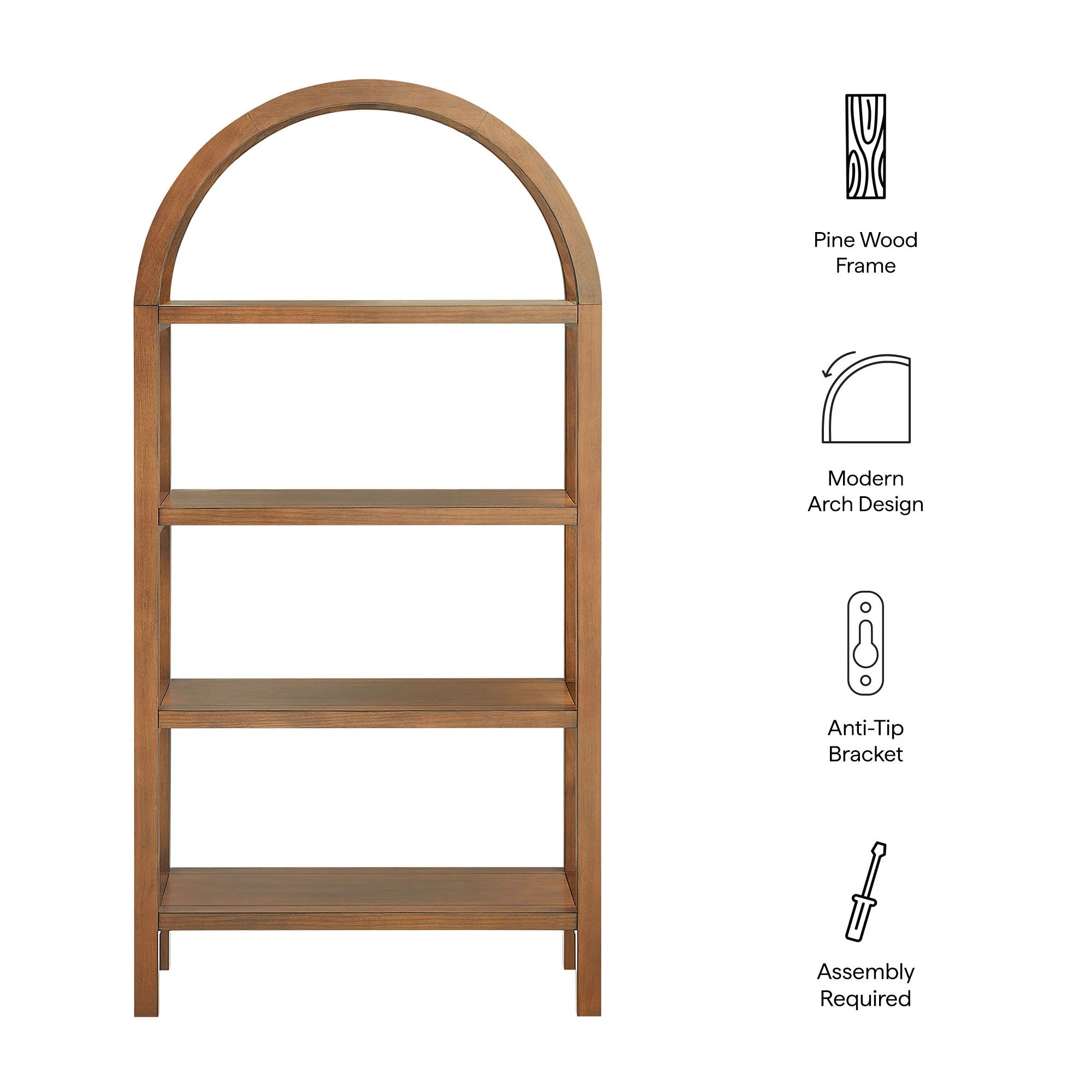 Vexley 60 Inch Wide Arched Bookshelf
