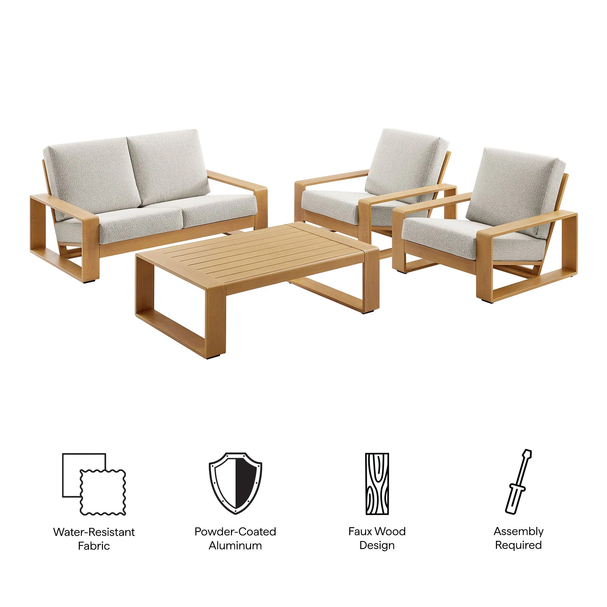 Lirienne 4-Piece Outdoor Patio Aluminum Faux Wood Furniture Set