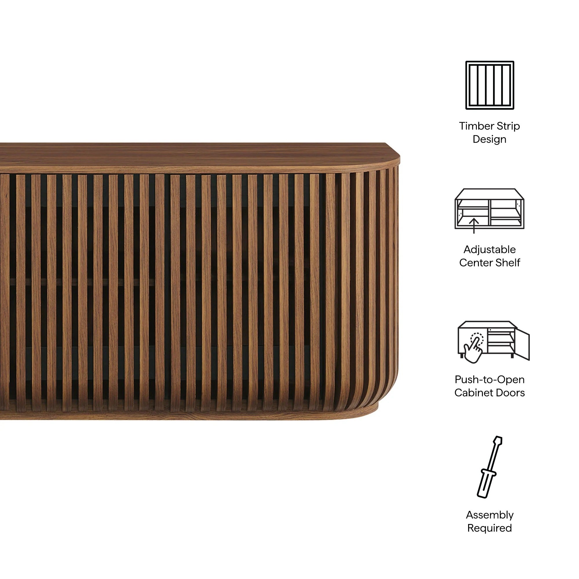 Fortitude 75" Curved Sideboard Storage Cabinet in Walnut