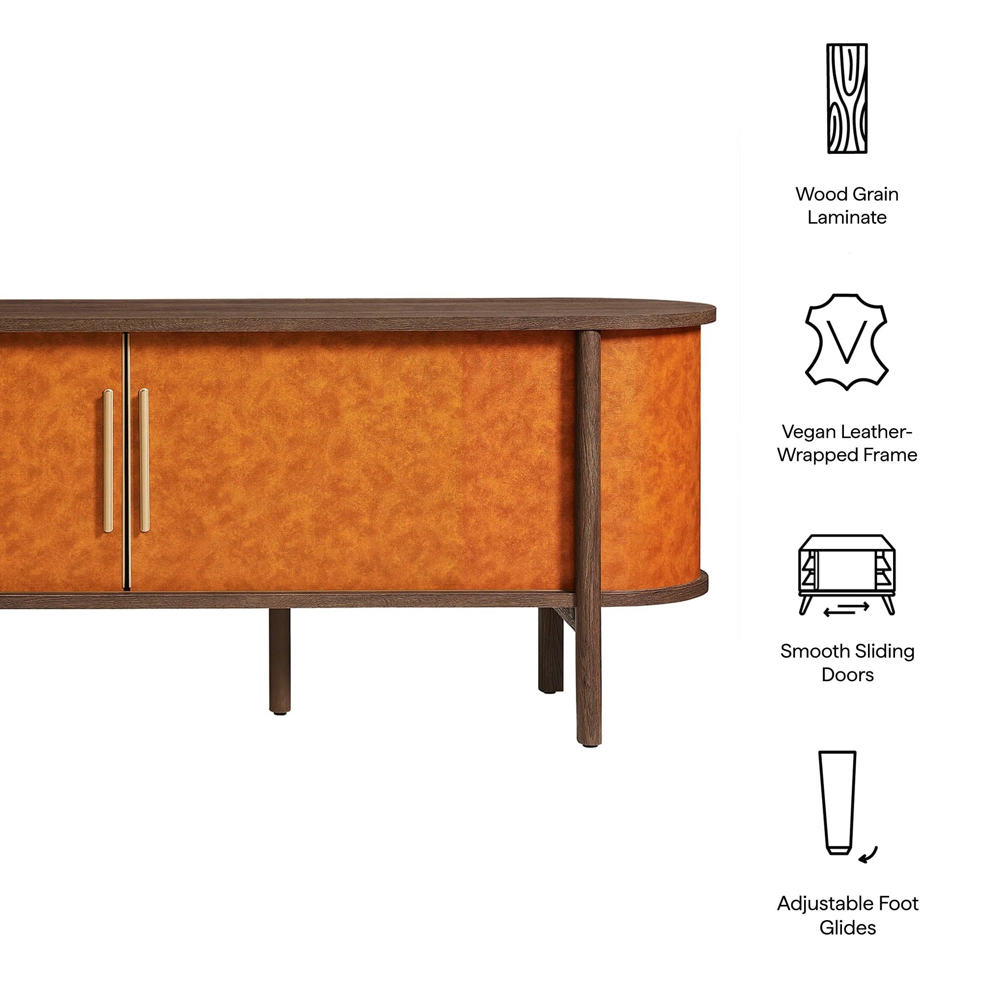 Coralie Curved 71" Vegan Leather Oval TV Stand in Walnut Tan