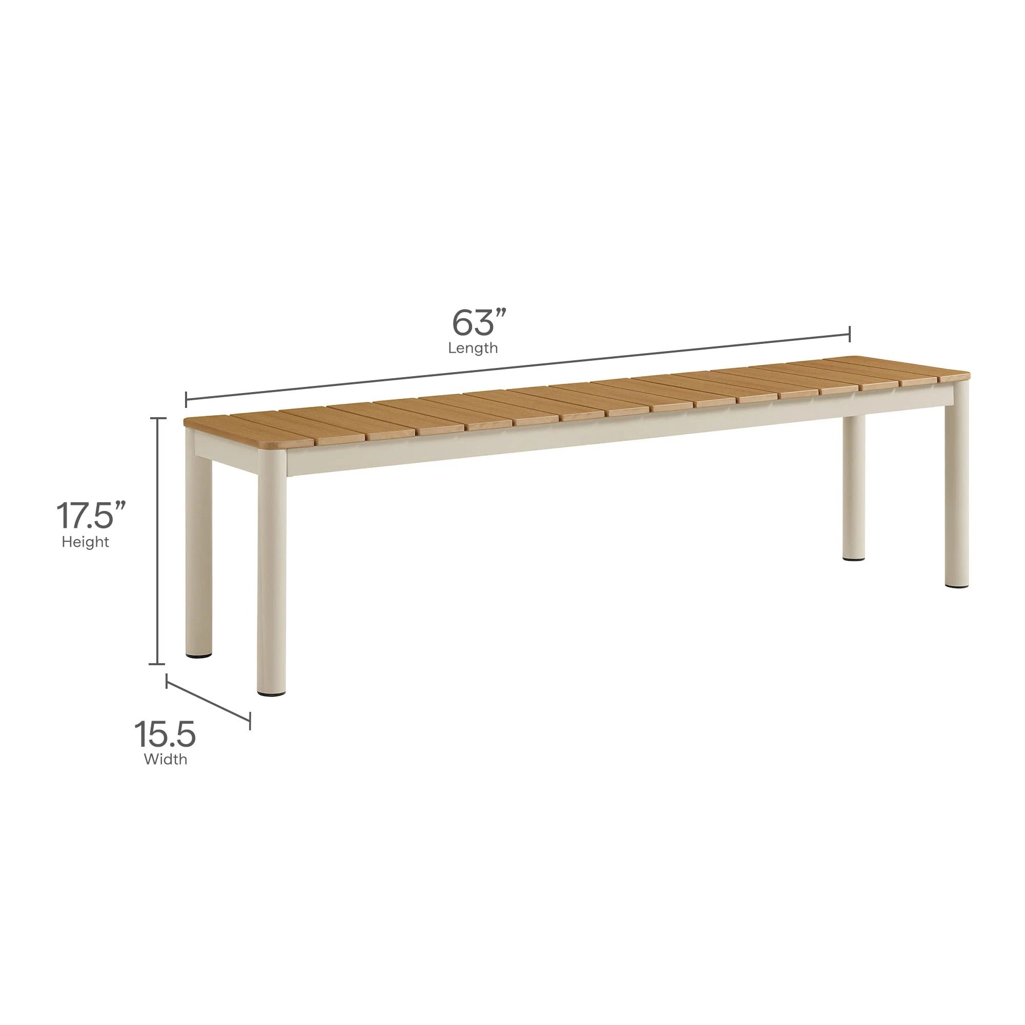 Finn Outdoor Patio Aluminum Bench with Faux Wood Top in Natural