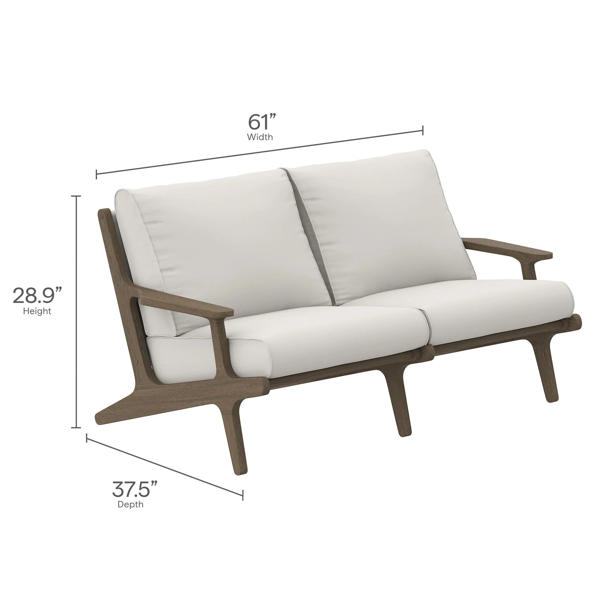 Saratoga Outdoor Patio Teak Wood Loveseat in Weathered Gray White