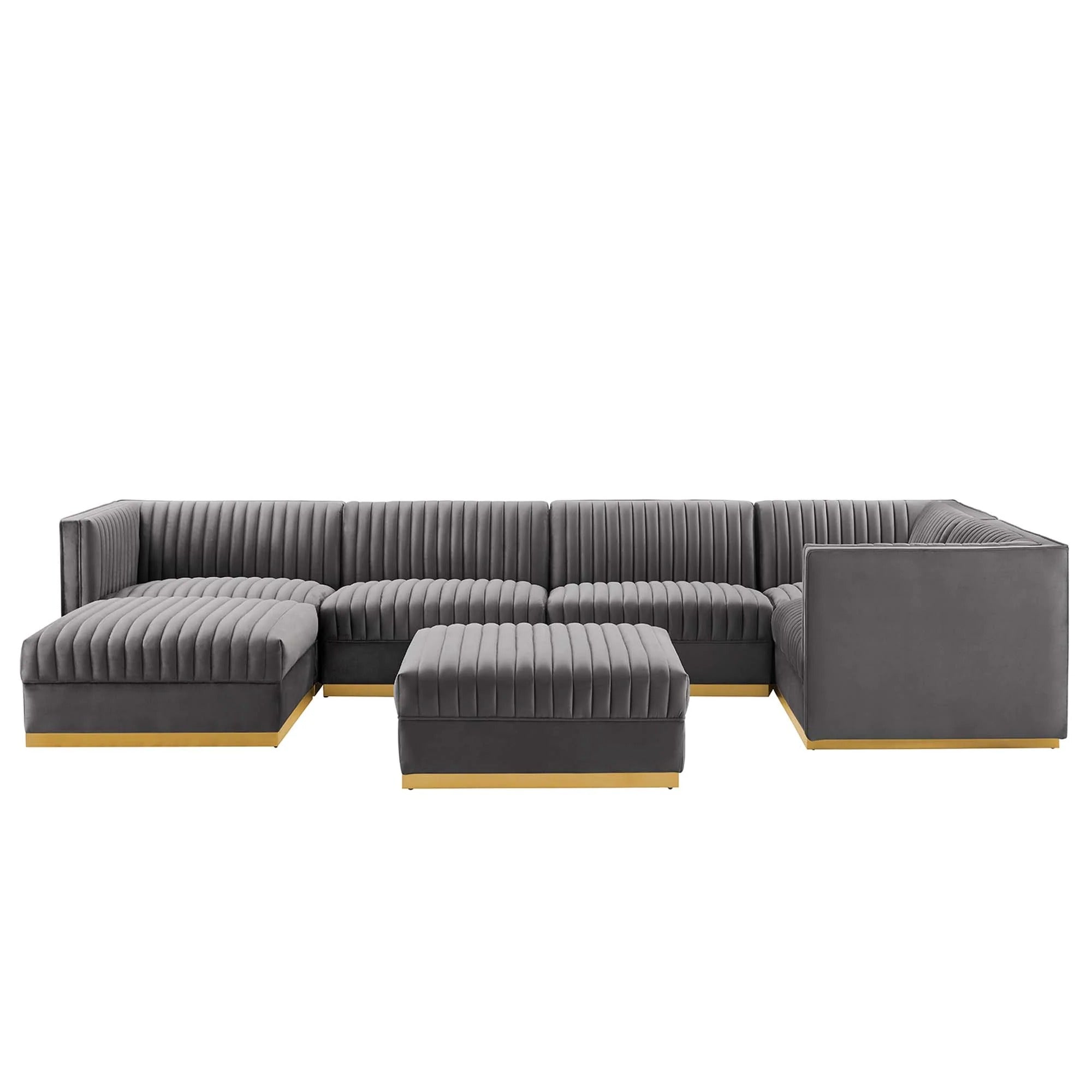 Sanguine 7-Piece Channel Tufted Performance Velvet Left-Facing Modular Sectional Sofa in Gray