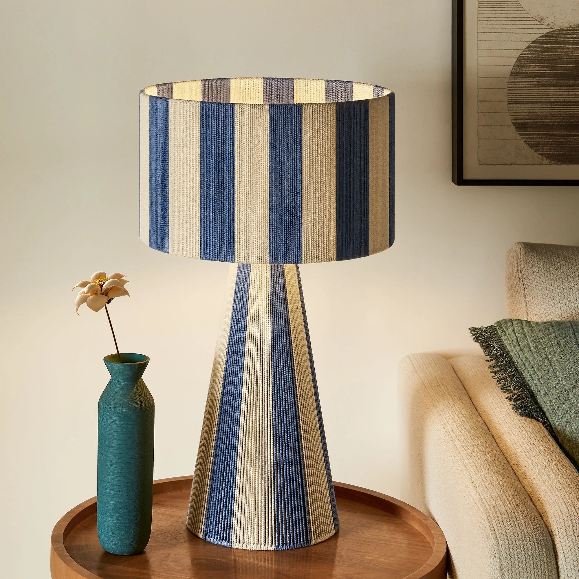 Renae Handwoven Cotton Thread Striped Table Lamp