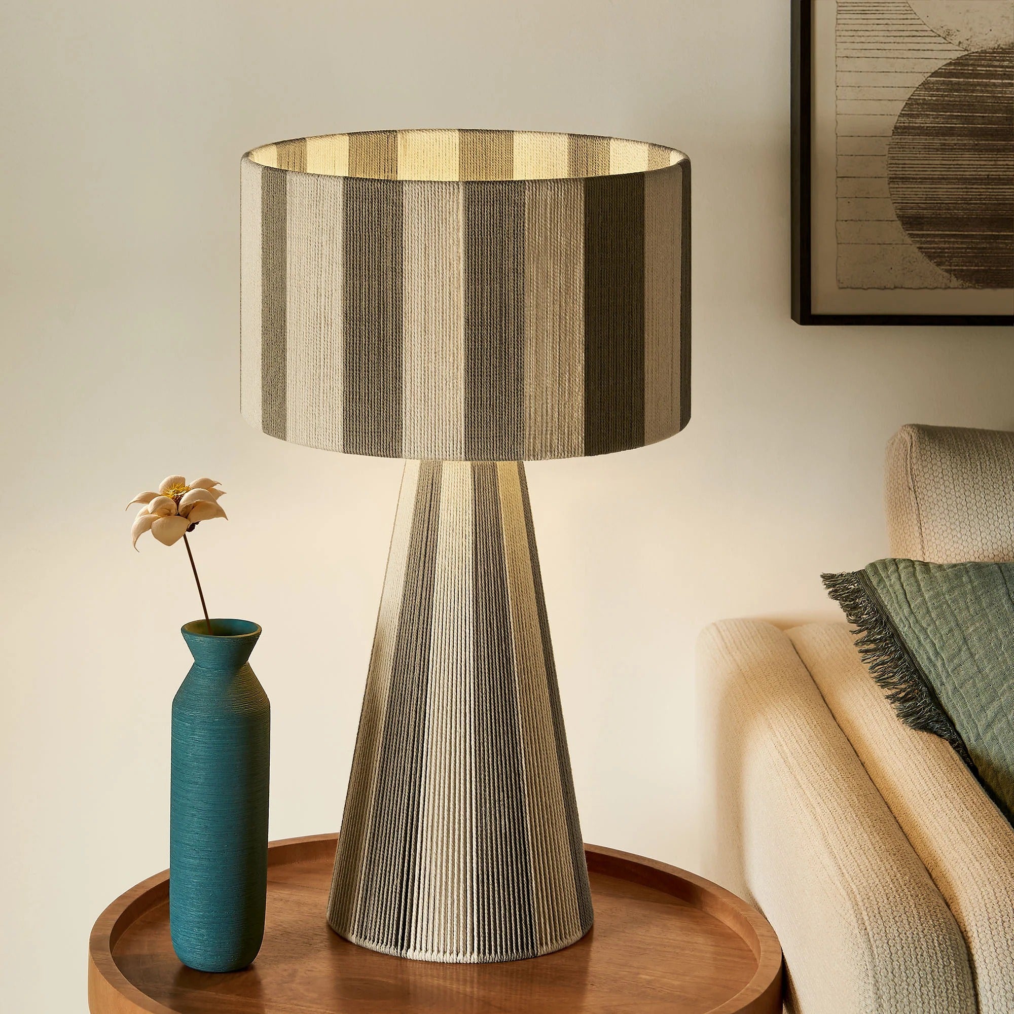 Renae Handwoven Cotton Thread Striped Table Lamp