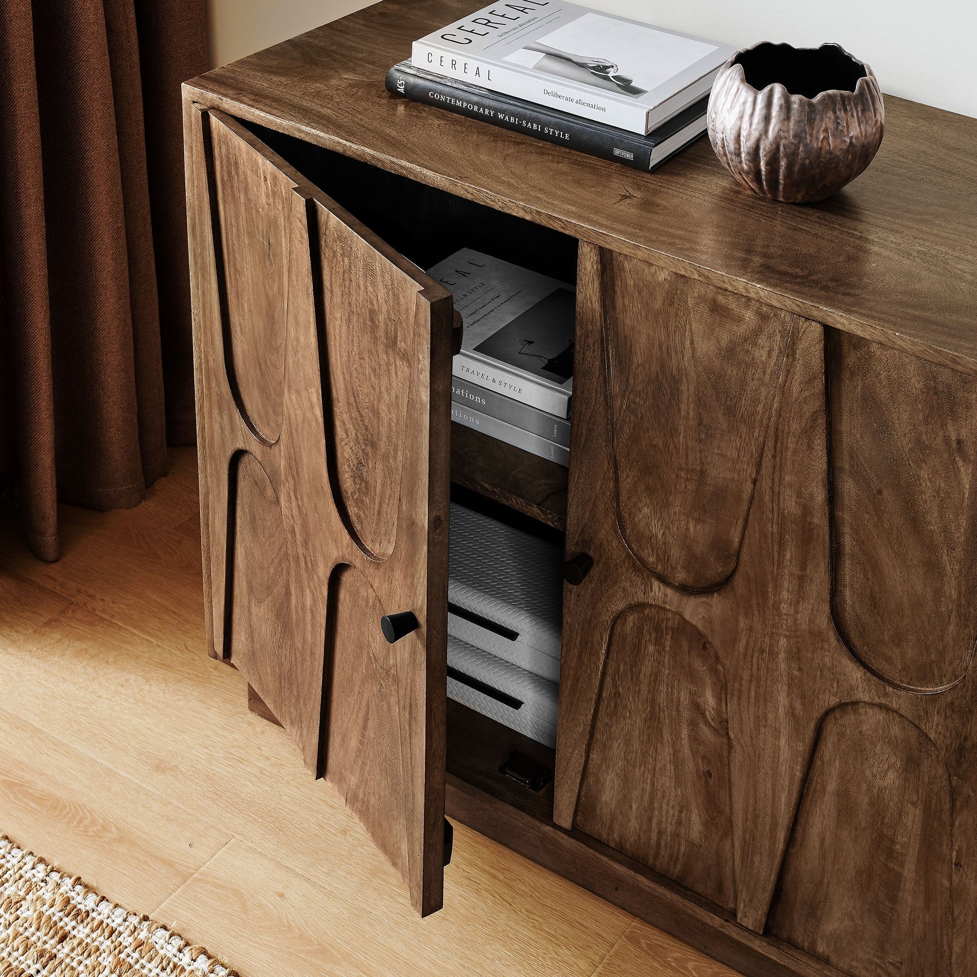Veda 72" Mango Wood Sideboard Cabinet in Walnut