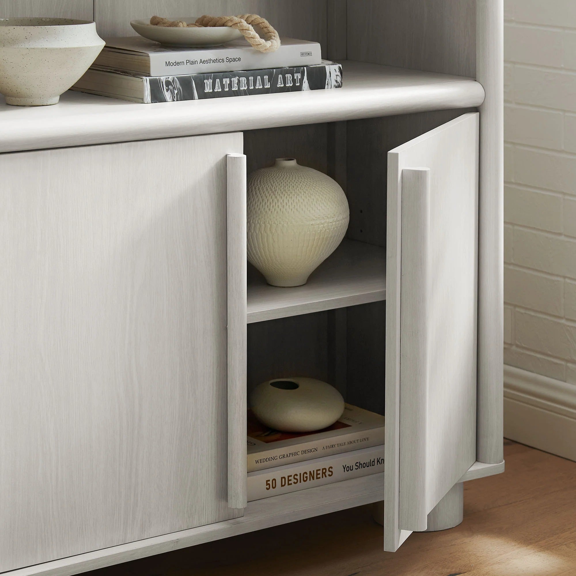 Bellamy Tall Arched Display Cabinet Bookcase in Ash